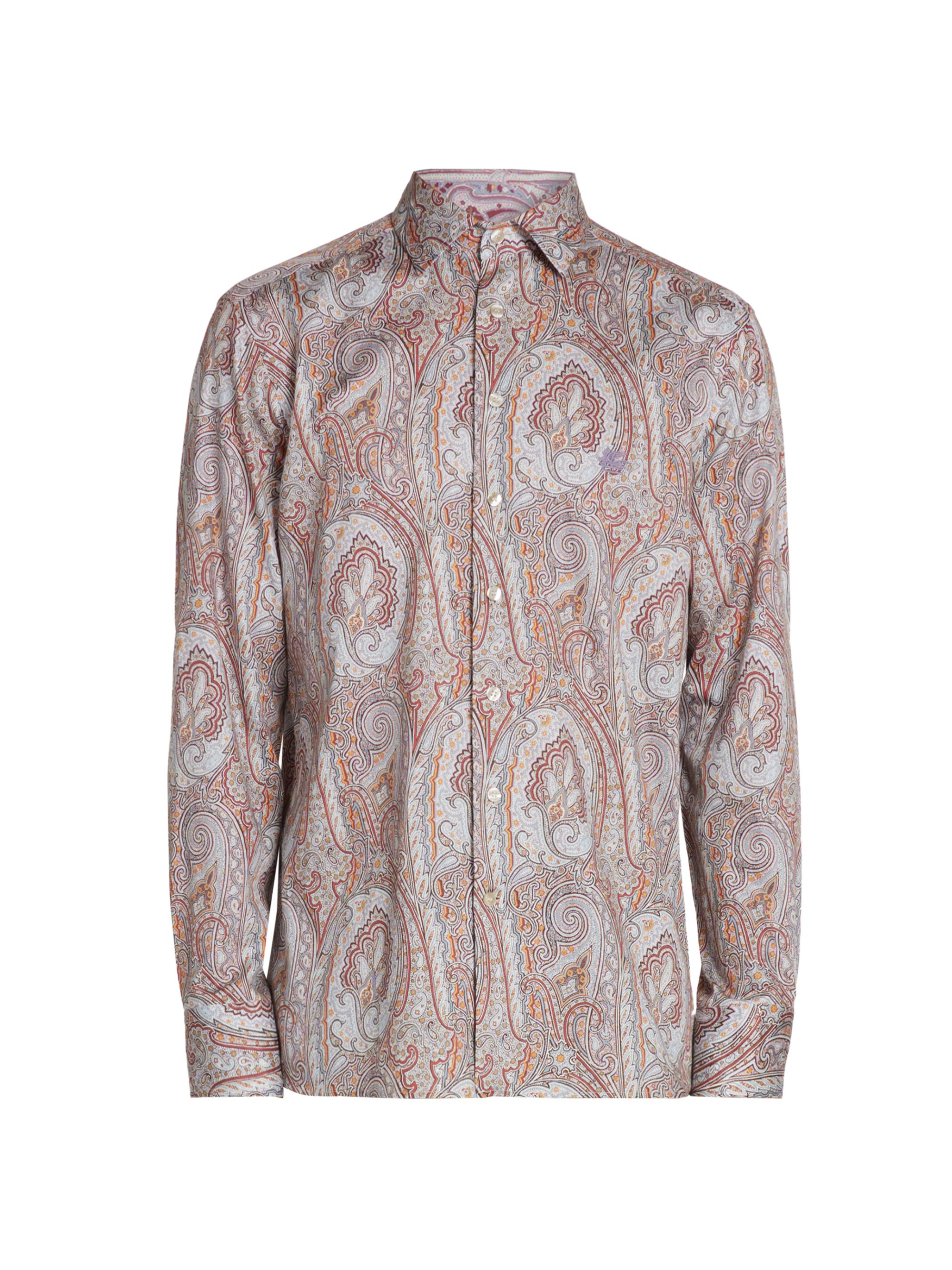 Etro Men's Paisley Cotton Button-Front Shirt - Printed Grey Base