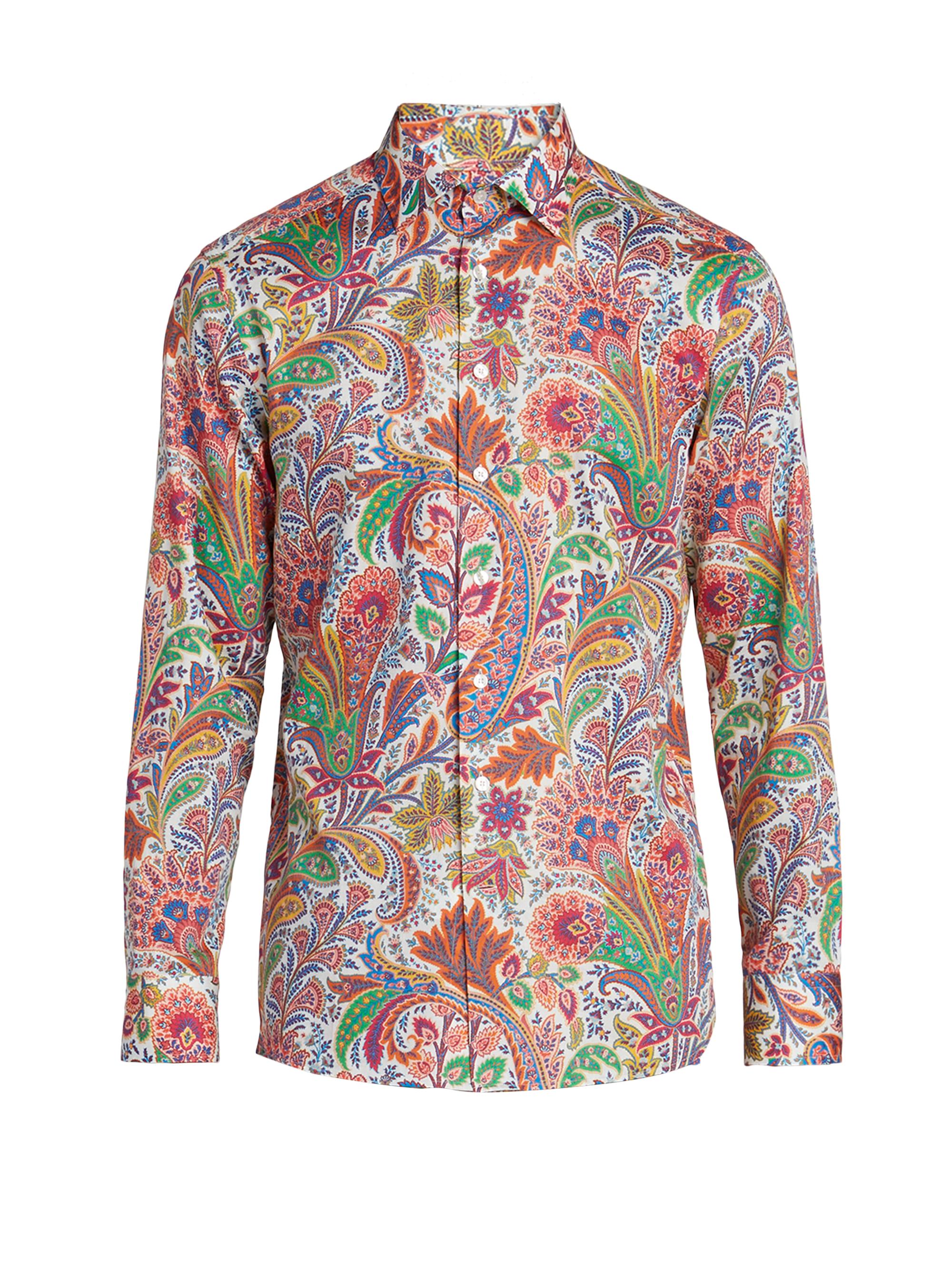 Etro Men's Roma Paisley Cotton Button-Front Shirt - Stampa Bianco