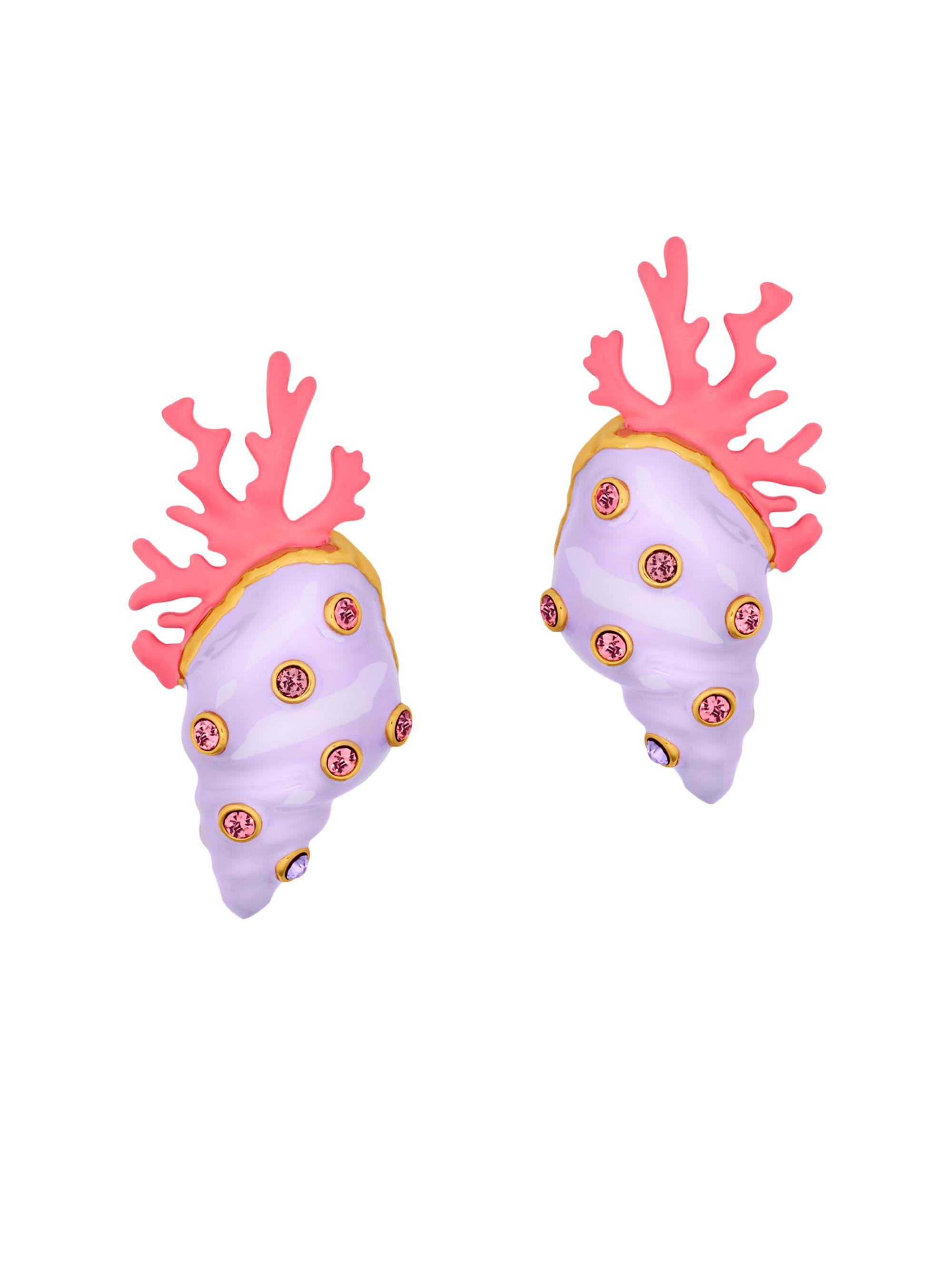 Oscar de la Renta Women's Shell & Coral 24K-Gold-Plated, Enamel & Glass Crystal Drop Earrings - Lilac