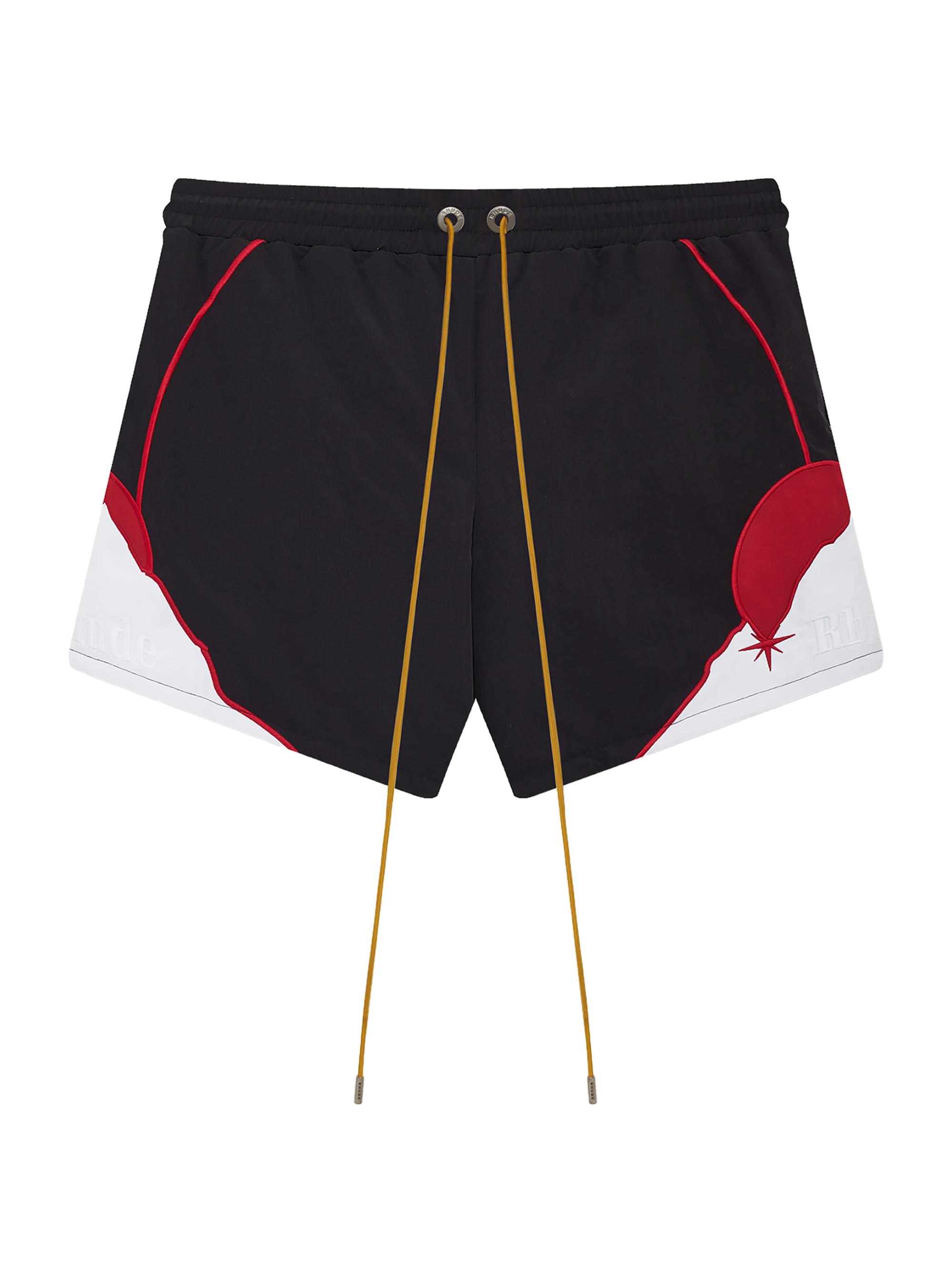 Rhude Men's Moonlight Pista Colorblocked Drawstring Shorts - Black Red White
