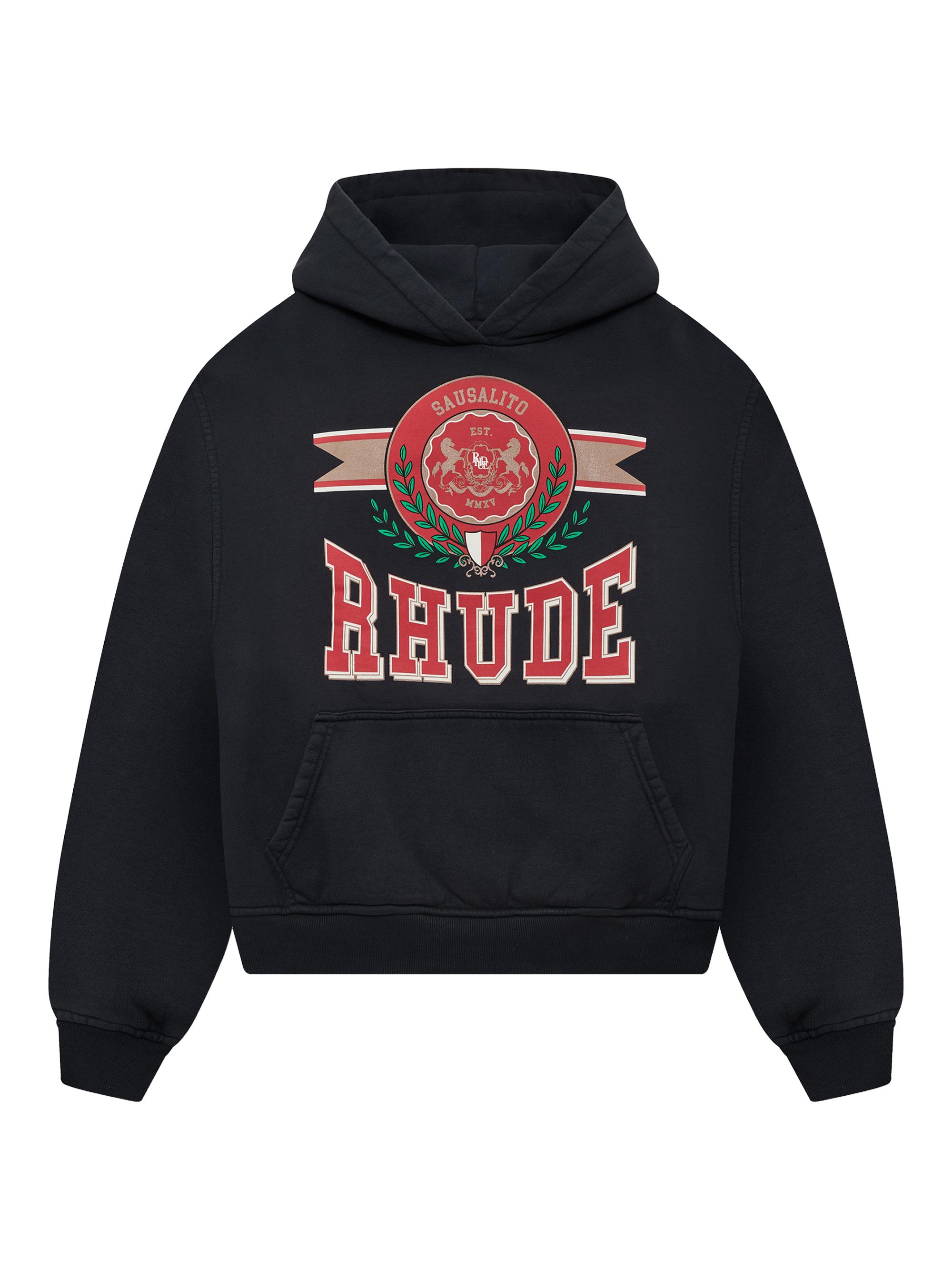 Rhude Men's Sausalito Crest Logo Graphic Cotton Hoodie - Vintage Black Red White