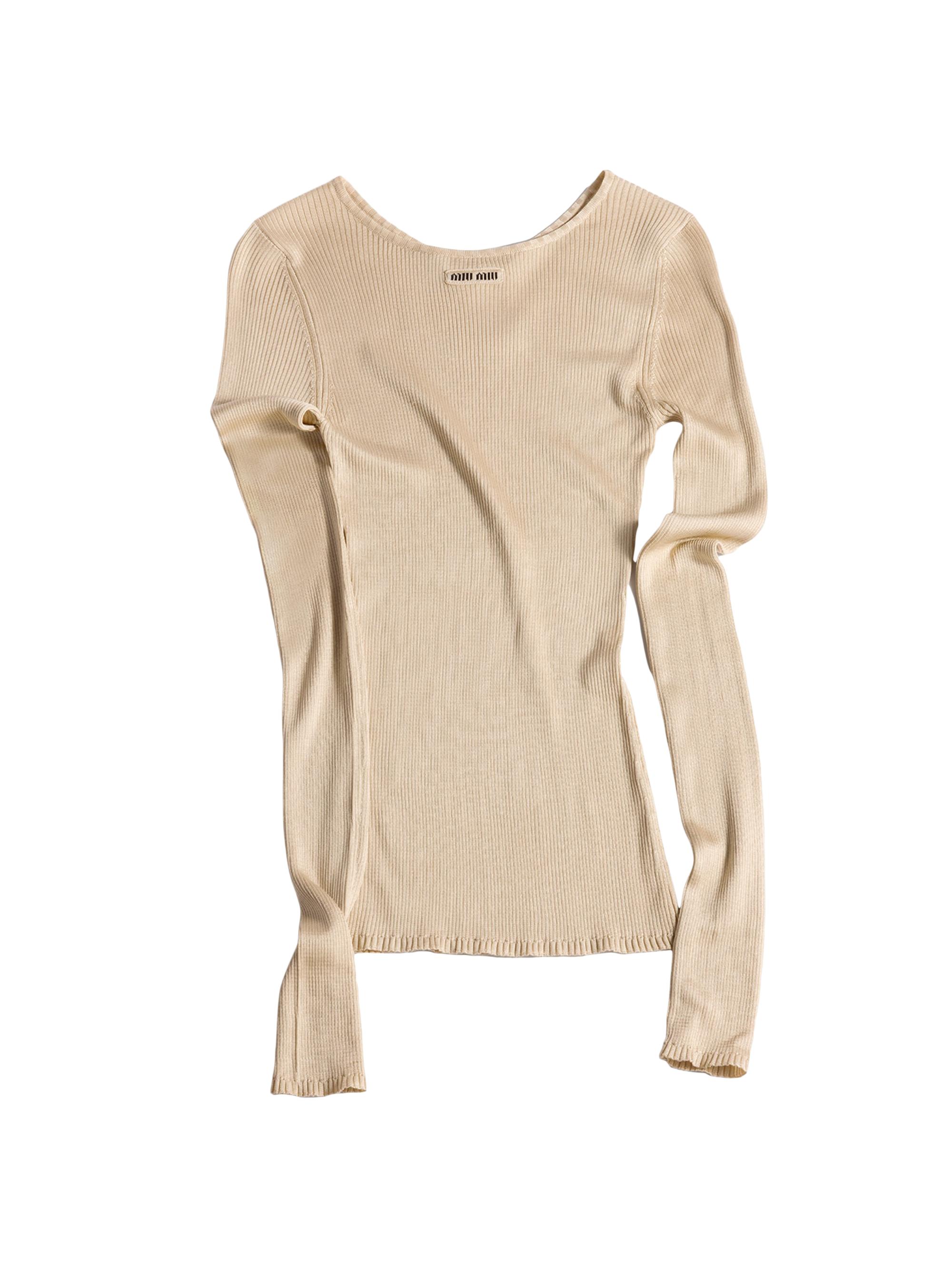 Miu Miu Women's Silk Crew-Neck Sweater - Beige Khaki