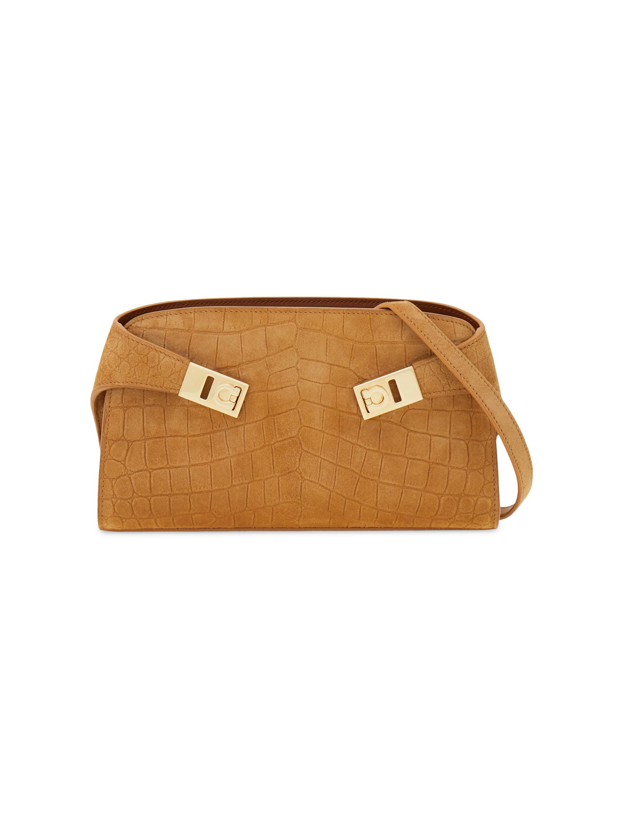FERRAGAMO Women's Hug Gancini Croc-Embossed Suede Convertible Clutch - Naturale