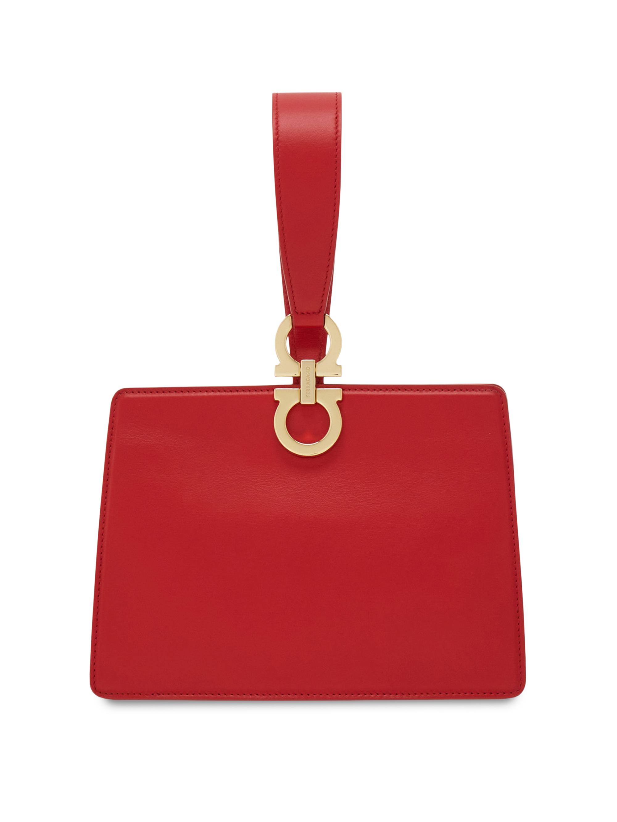 FERRAGAMO Women's Double Gancio Leather Wristlet Clutch - Flame Red