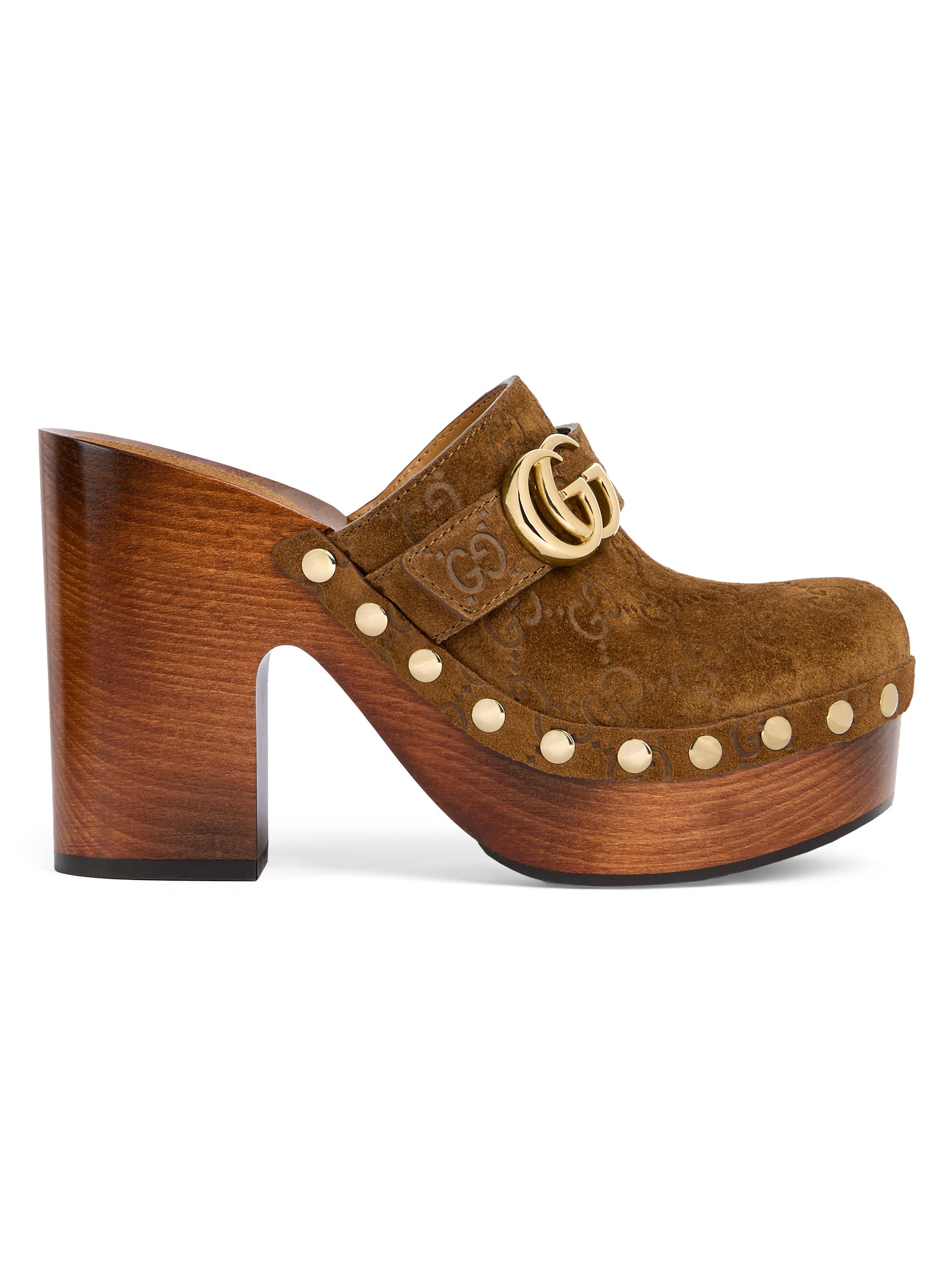 Gucci Women's New Marmont GG 65MM Suede Clogs - Pepper Brown