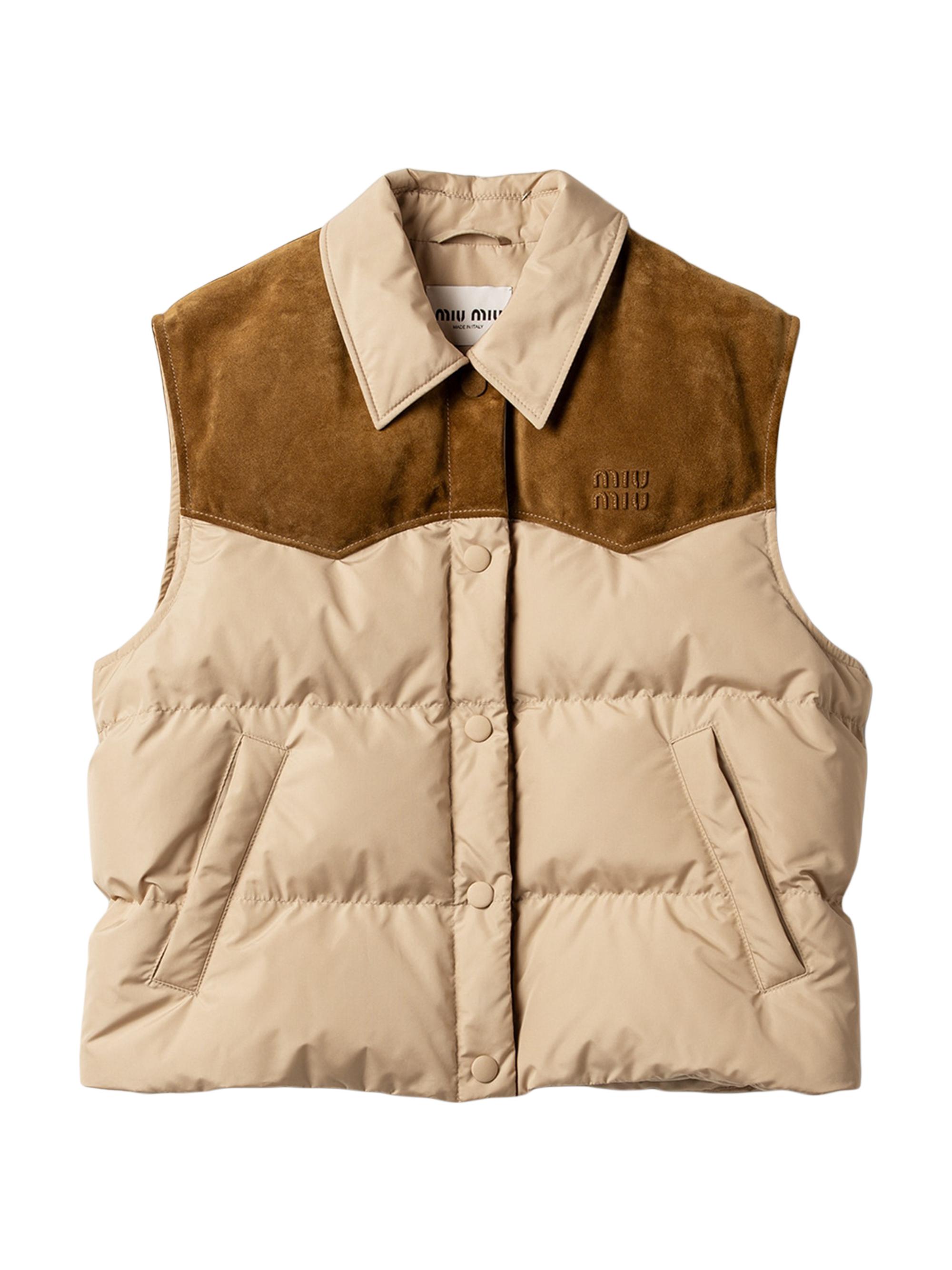Miu Miu Technical Pongé and Leather Down Vest | Saks Fifth Avenue