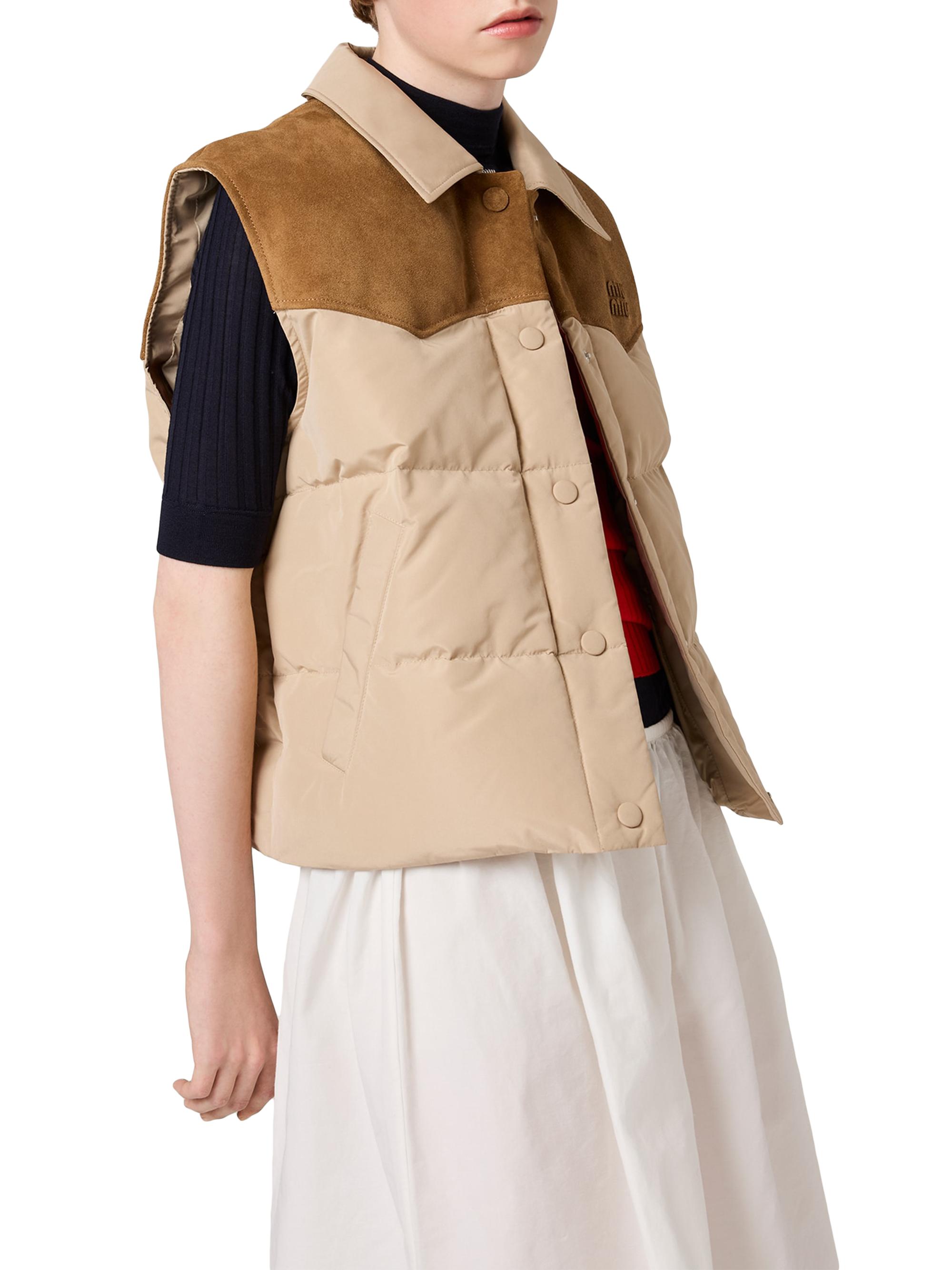 Miu Miu Technical Pongé and Leather Down Vest | Saks Fifth Avenue