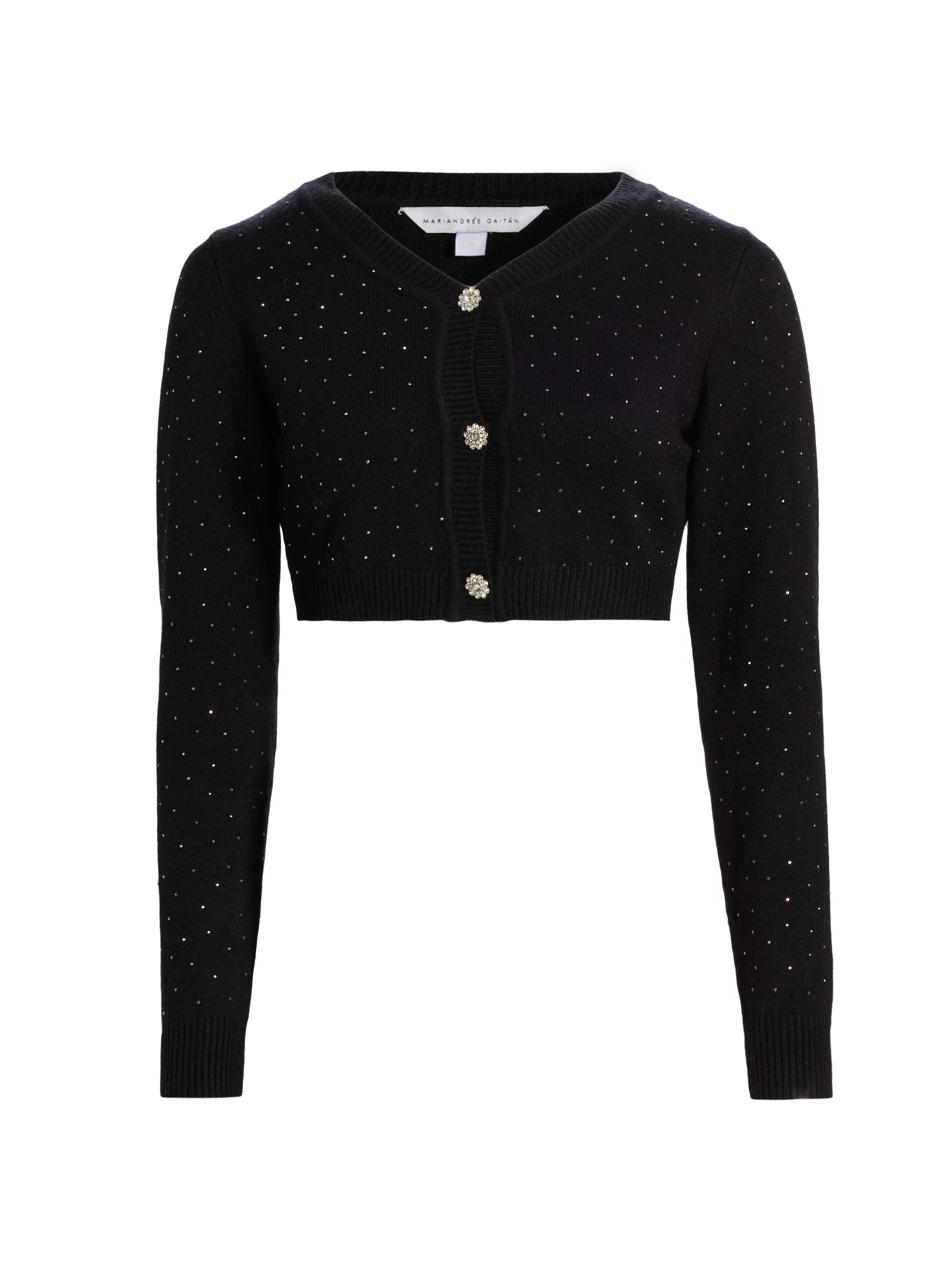 Mariandree Gaitan Women's Julie Rib-Knit Studded Crop Cardigan - Black