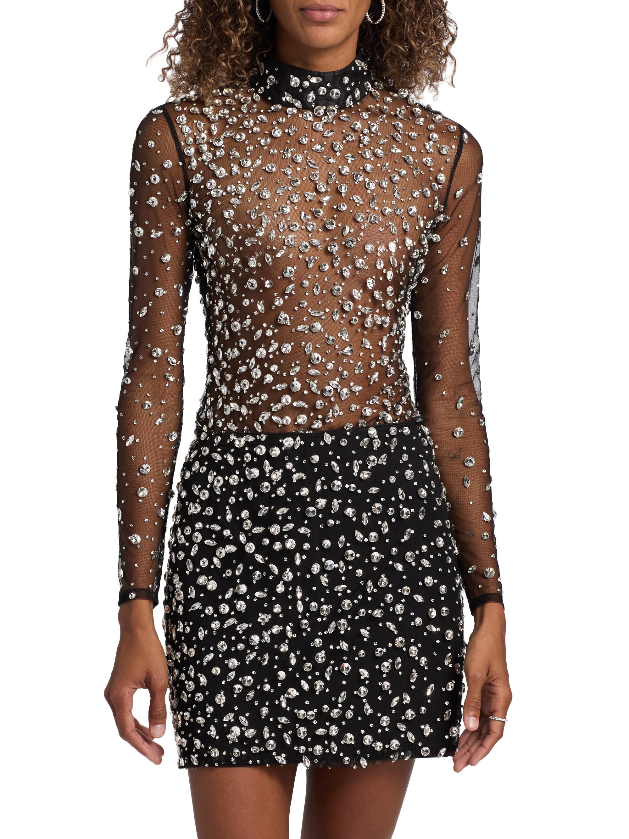 Mariandree Gaitan Women's Adelaide Embellished Mesh Bodysuit - Black