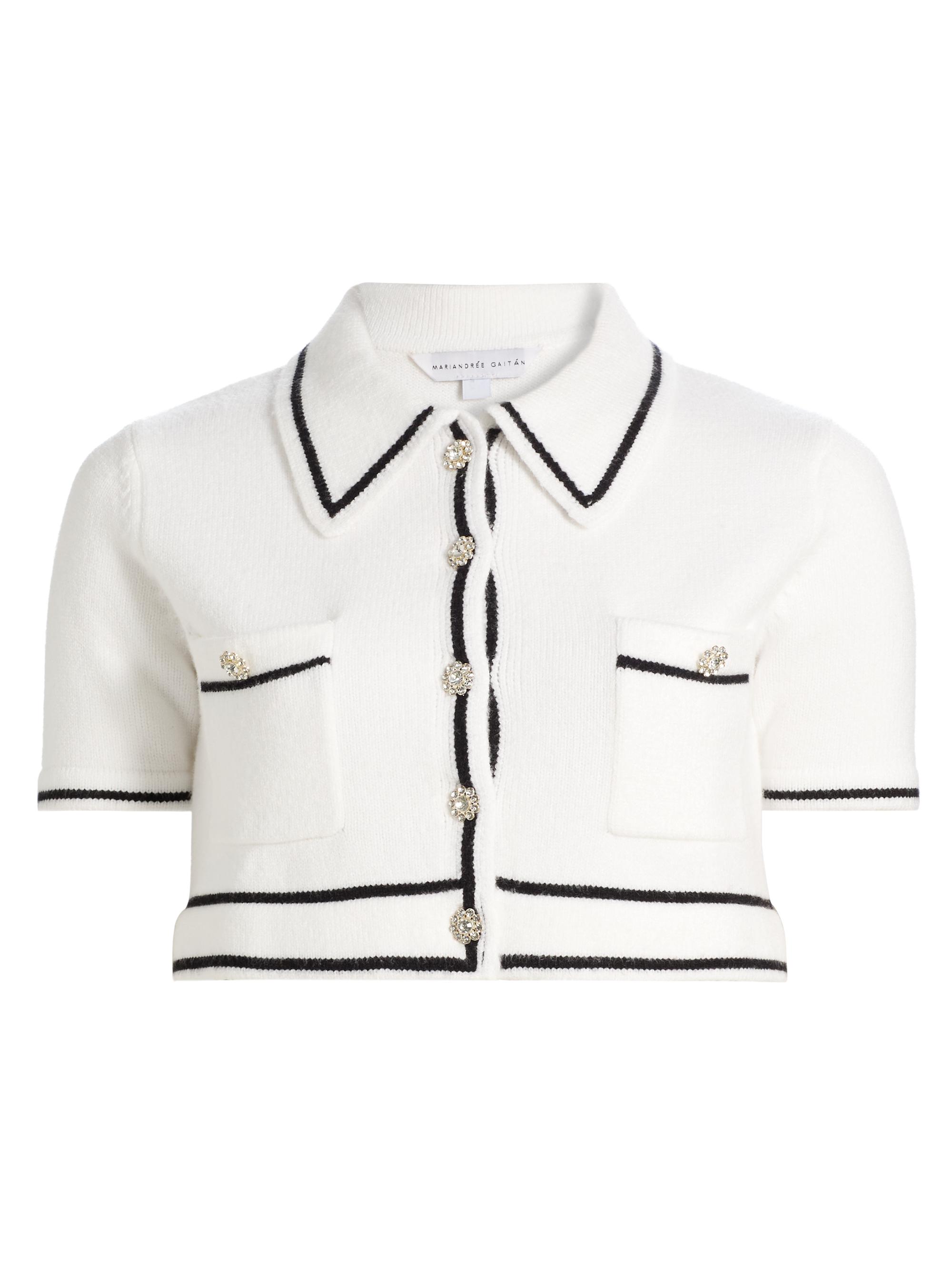 Mariandree Gaitan Women's Destiny Piped Crop Sweater - White