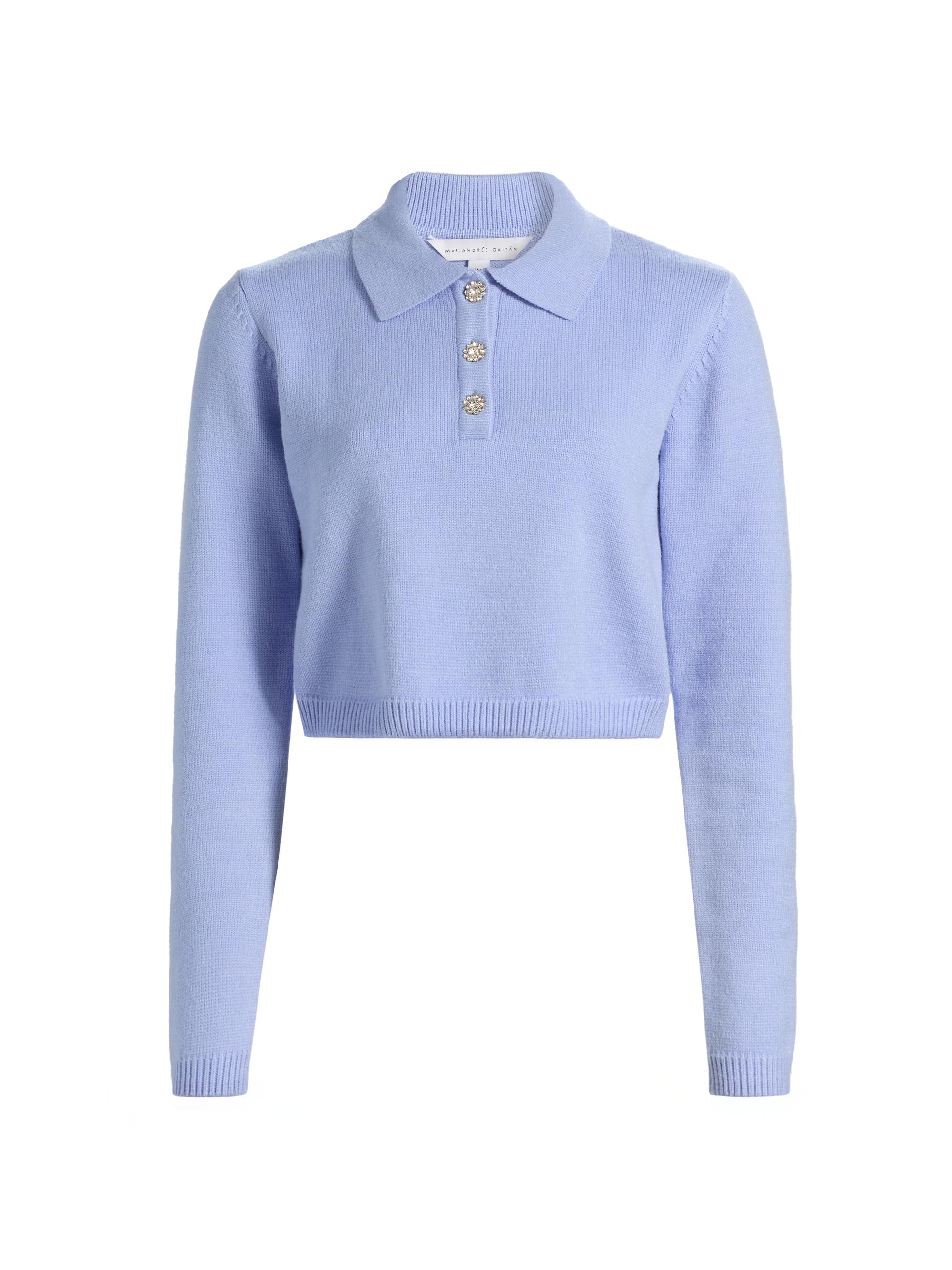 Mariandree Gaitan Women's Lilly Cropped Polo Sweater - Periwinkle