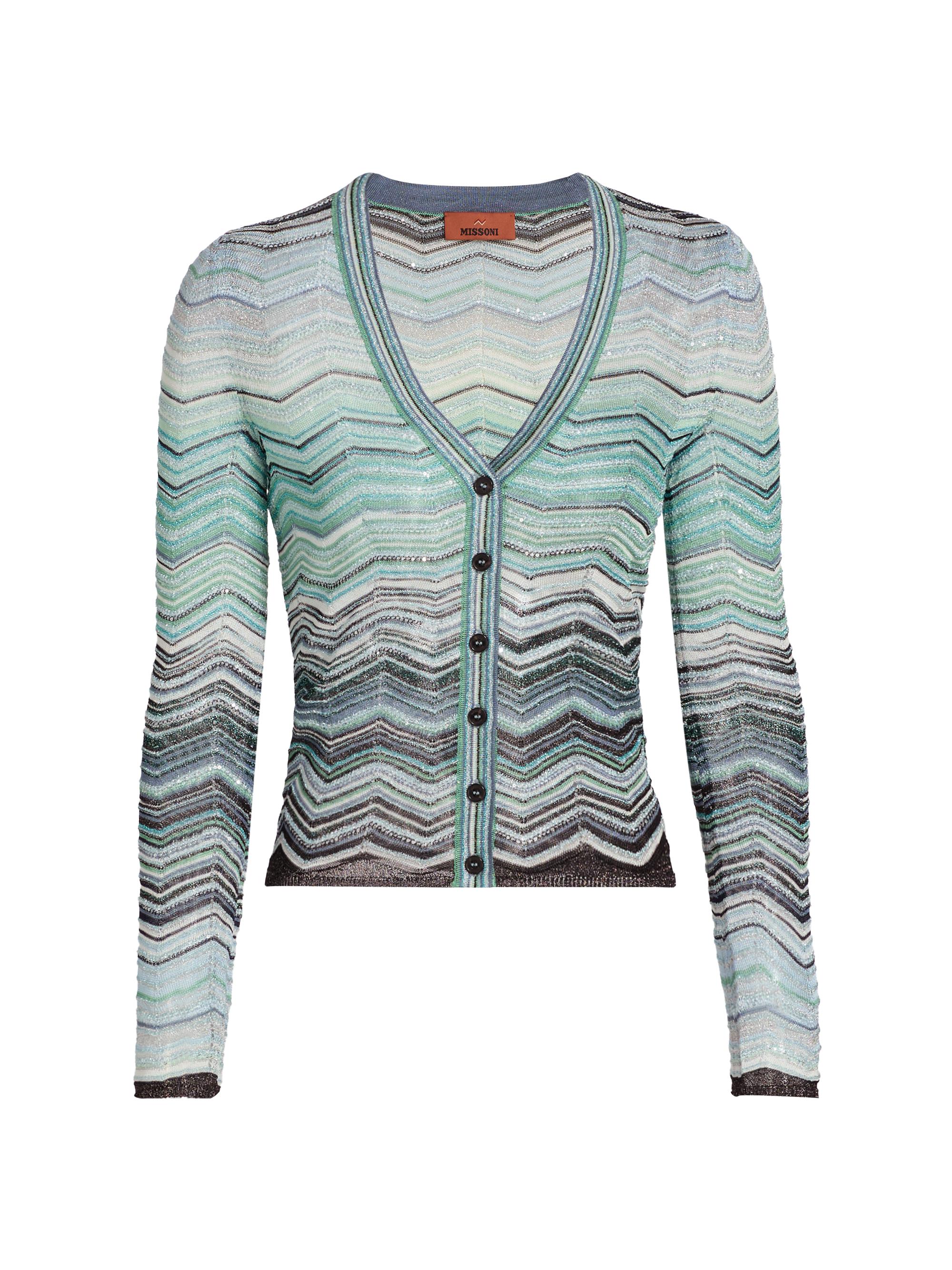 Missoni Women's Chevron Metallic Knit Cardigan - Turquoise Tones