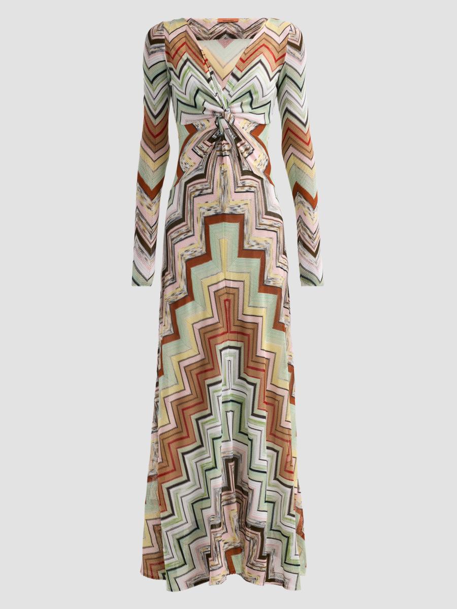 Missoni Women's Geometric Twist Maxi Dress In Green Camel White Pink Multi