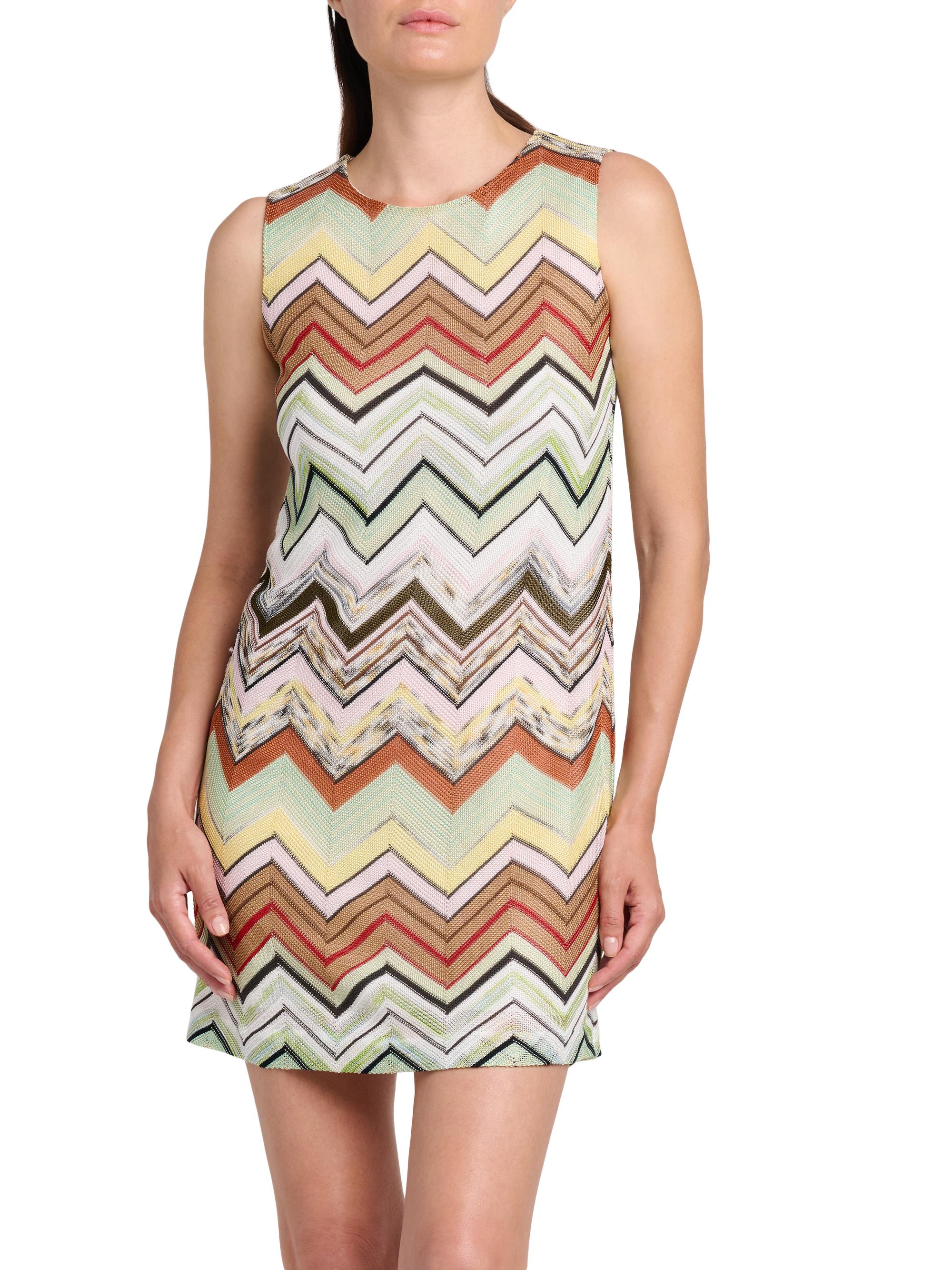 Missoni Women's Zigzag Shift Minidress - Green Camel White Pink Multi | Thumbnail 3