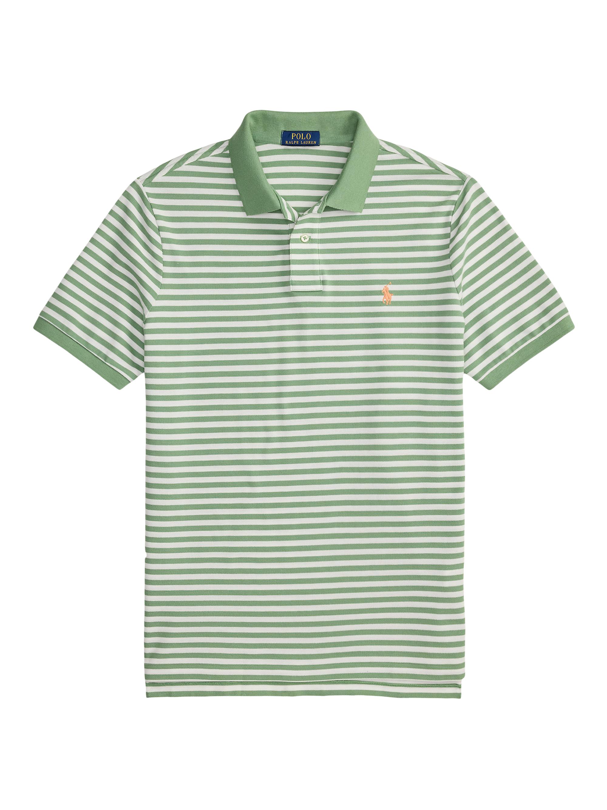 Polo Ralph Lauren Men's Striped Cotton Mesh Polo Shirt - Outback Green White