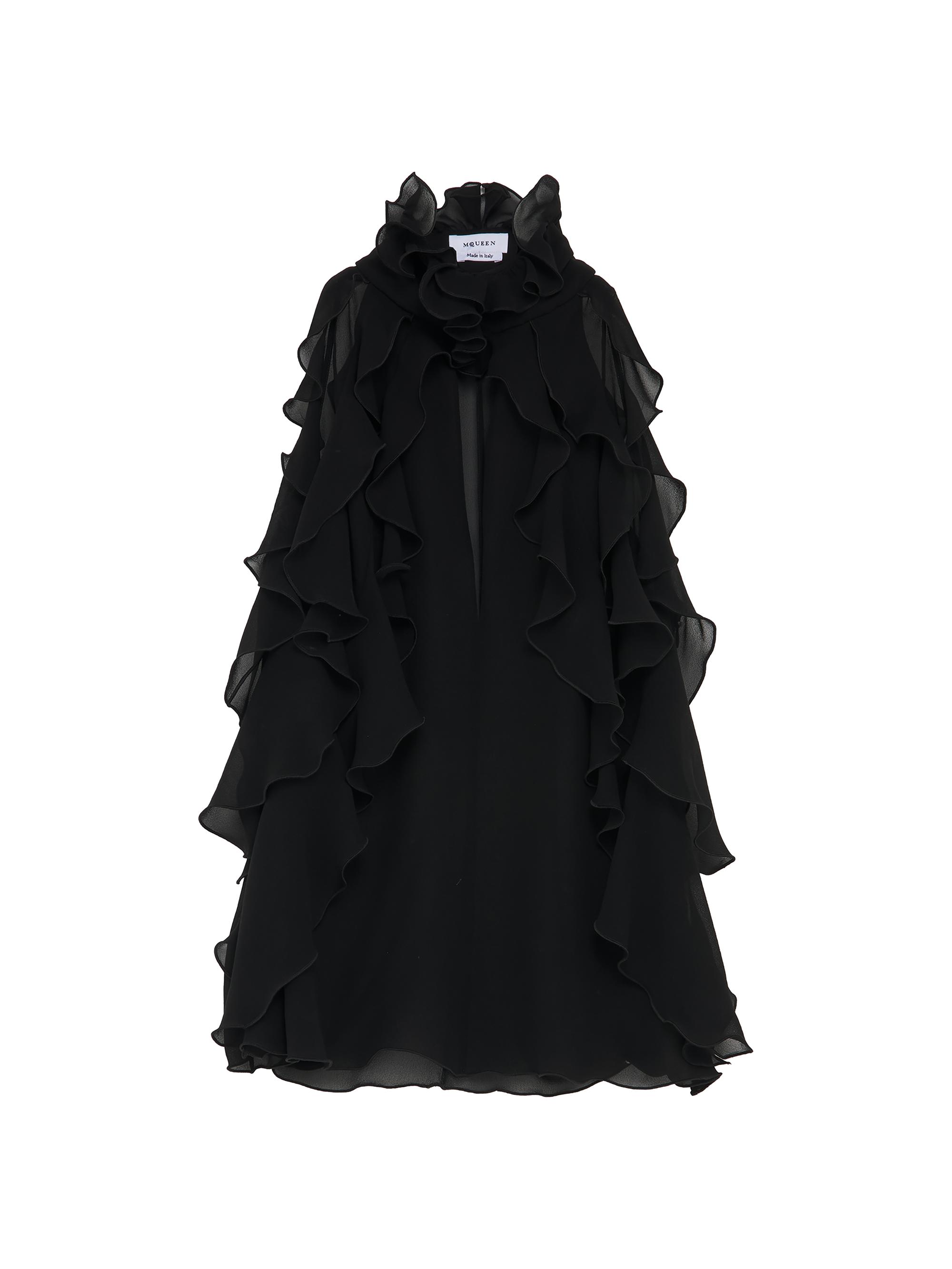 McQueen Women's Ruffled Sleeveless Silk Top - Black