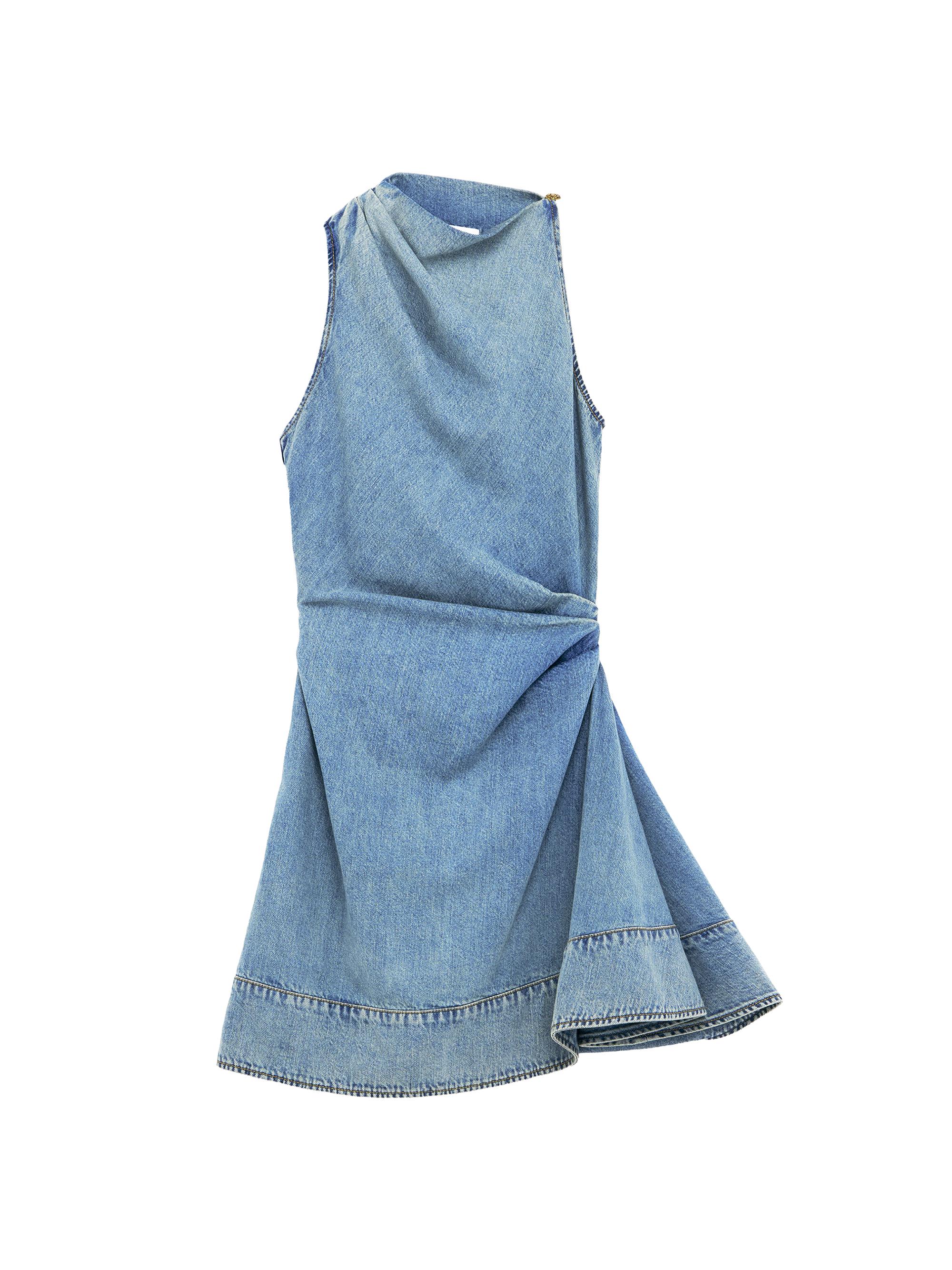 McQueen Women's Asymmetrical Denim Minidress - Light Blue Wash