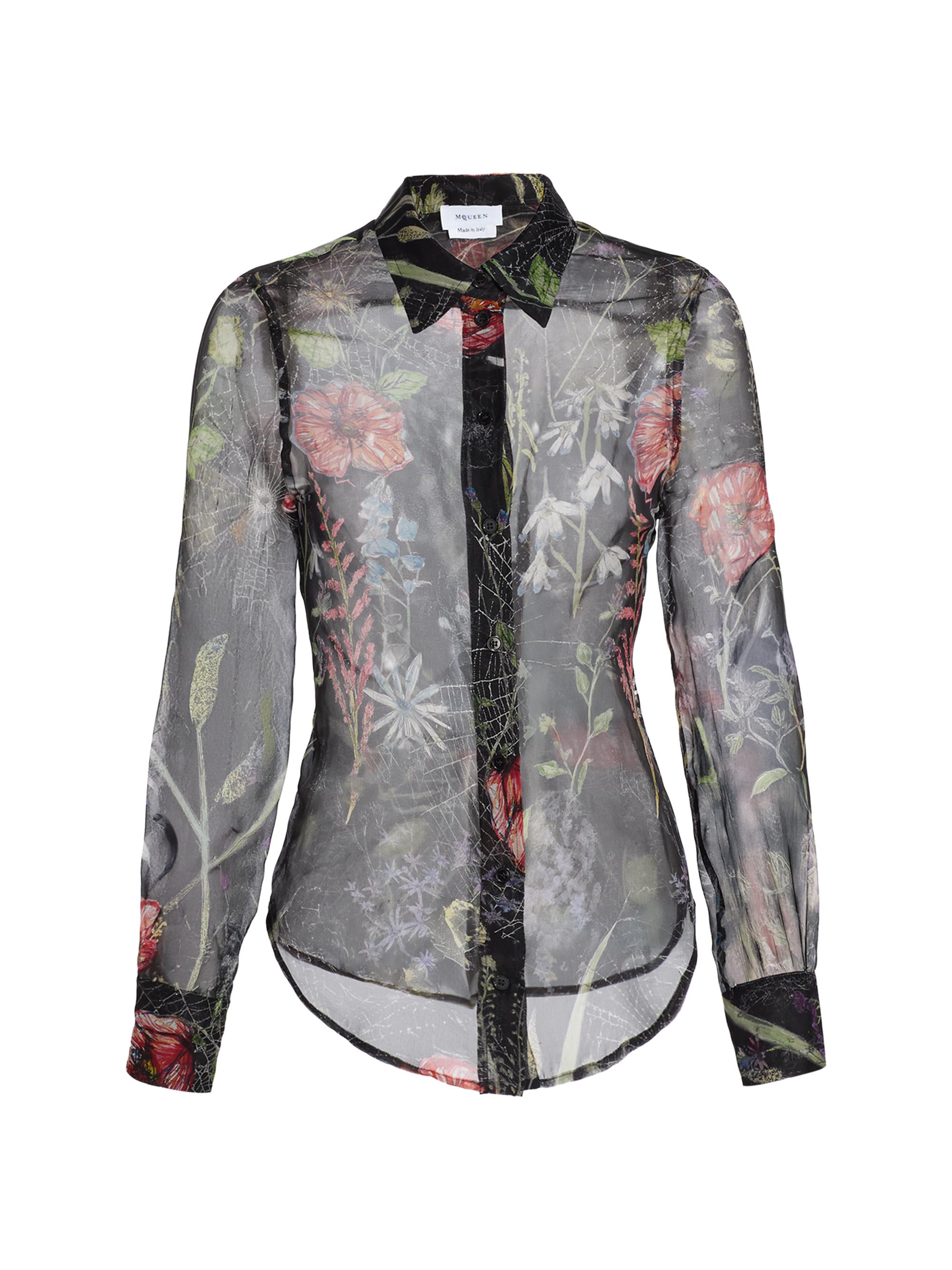 McQueen Women's Floral Web Silk Shirt - Black
