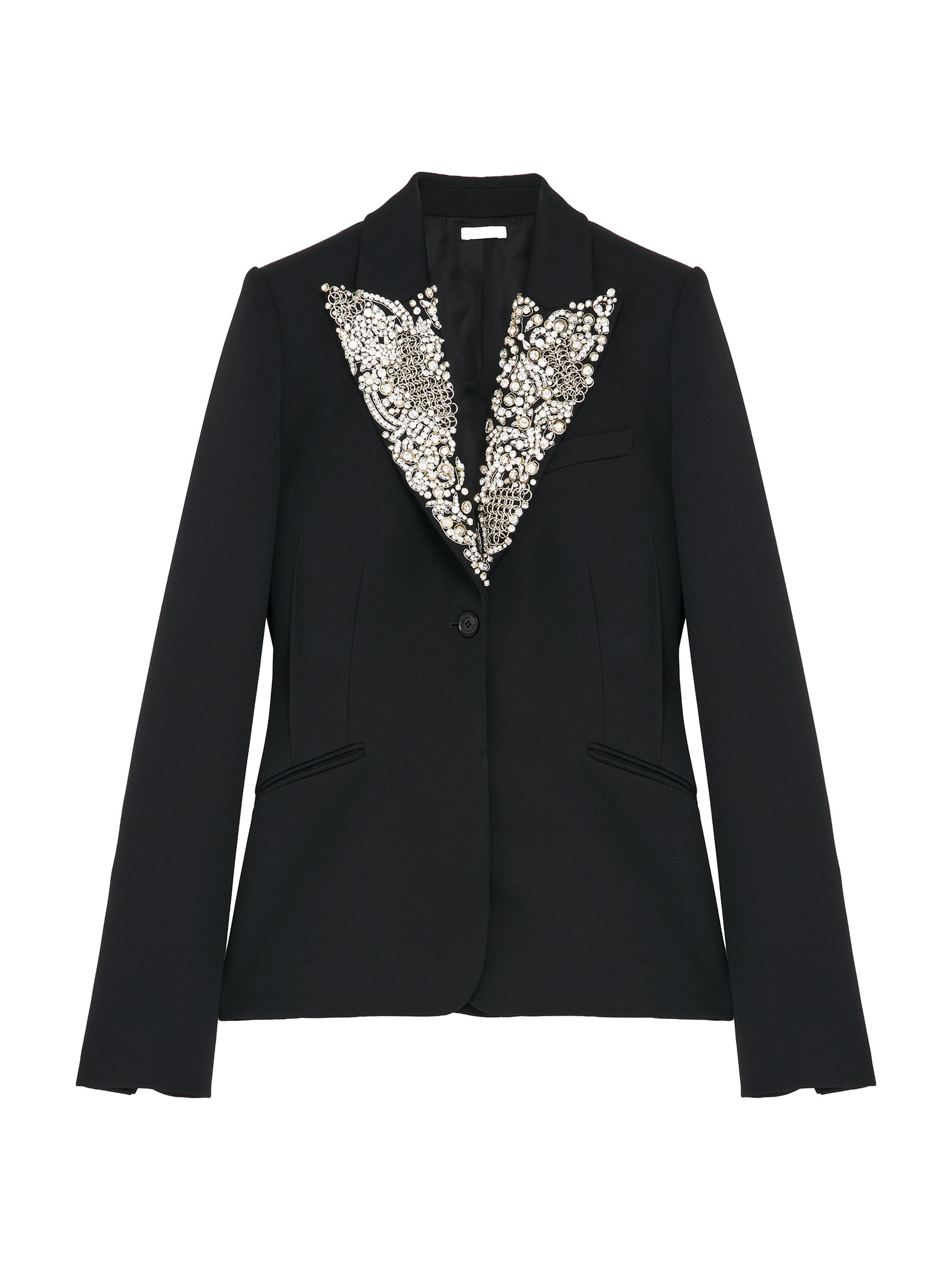 McQueen Women's Embellished Lapel Wool Blazer - Black