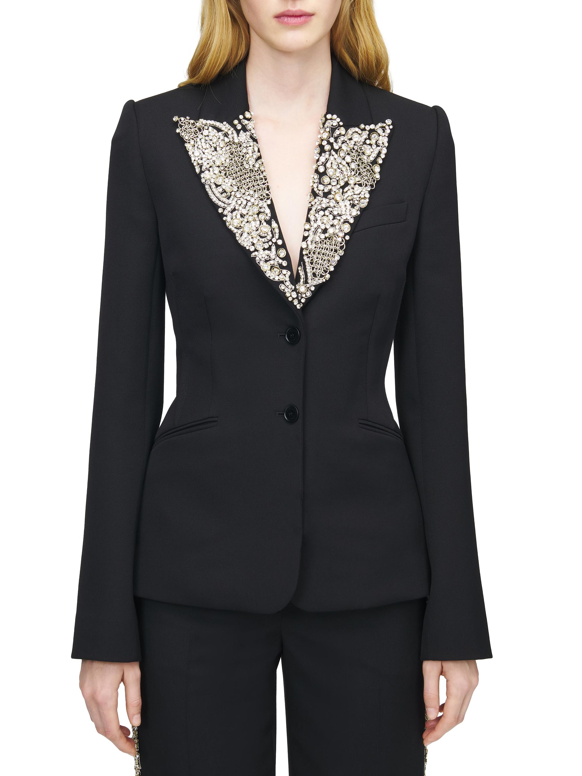 McQueen Embellished Lapel Wool Blazer | Saks Fifth Avenue