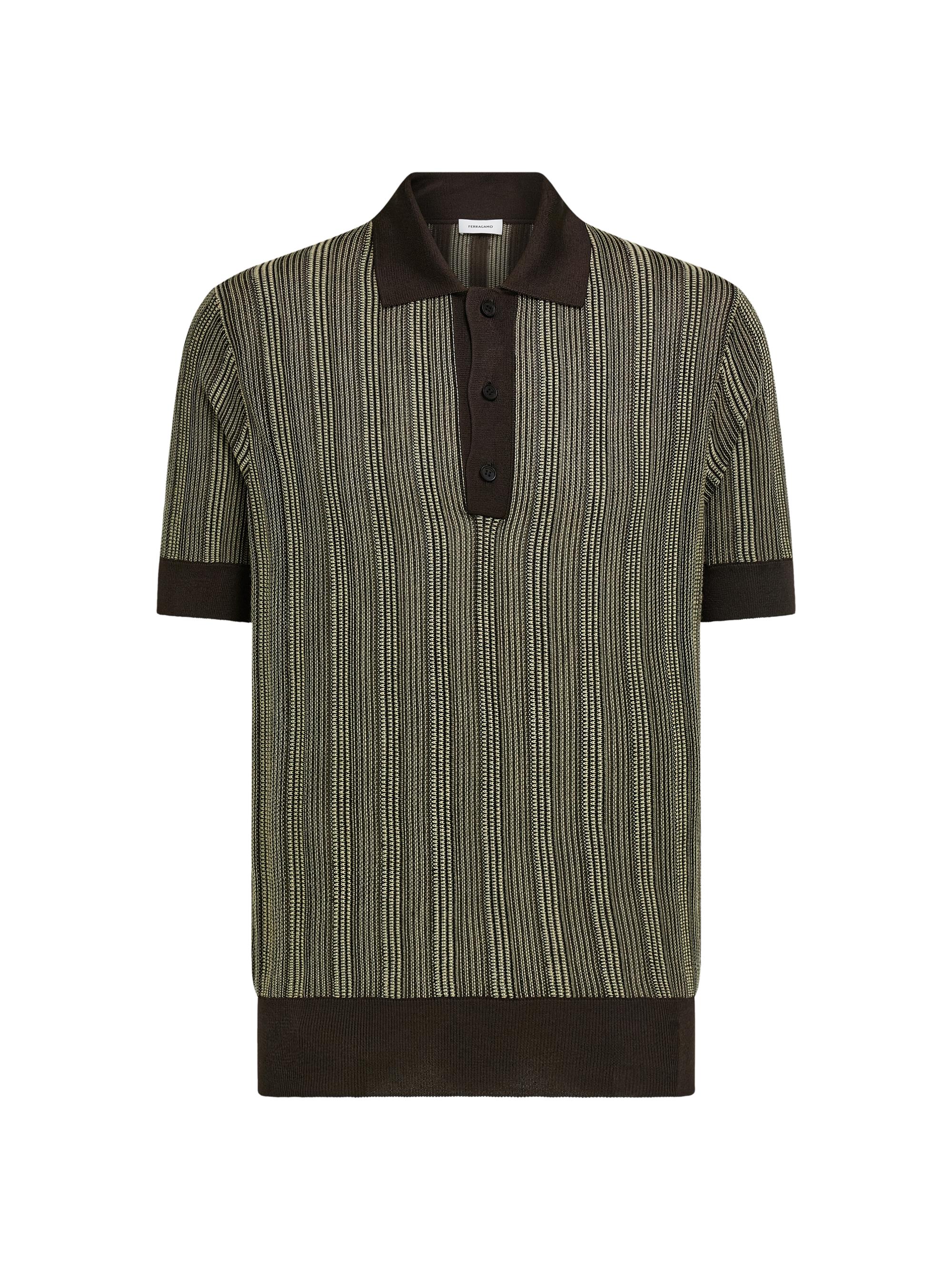 FERRAGAMO Men's Textured Knit Short-Sleeve Polo Sweater - Expres Butter Nero