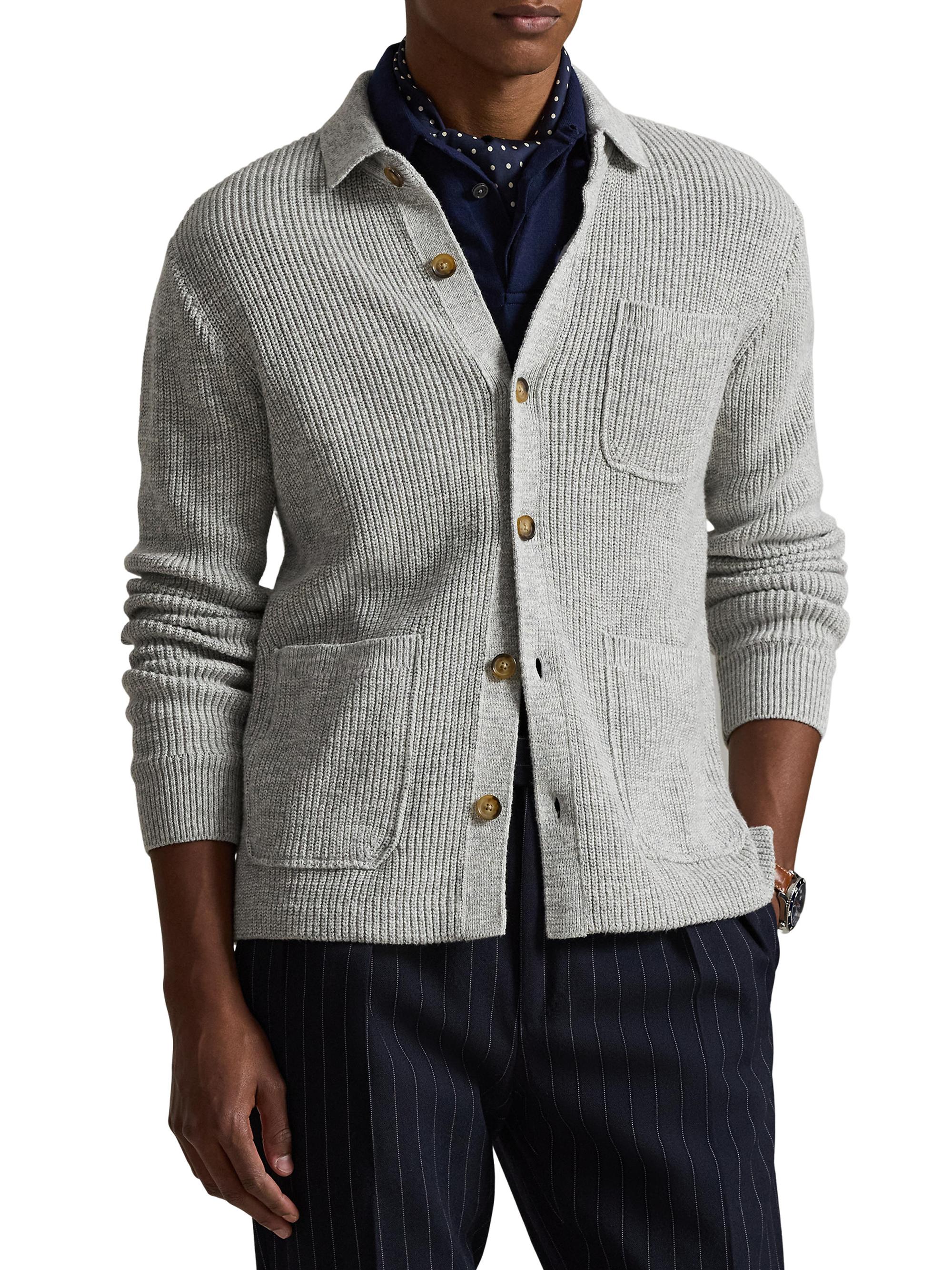 Rib-Knit Cotton Pocket Cardigan