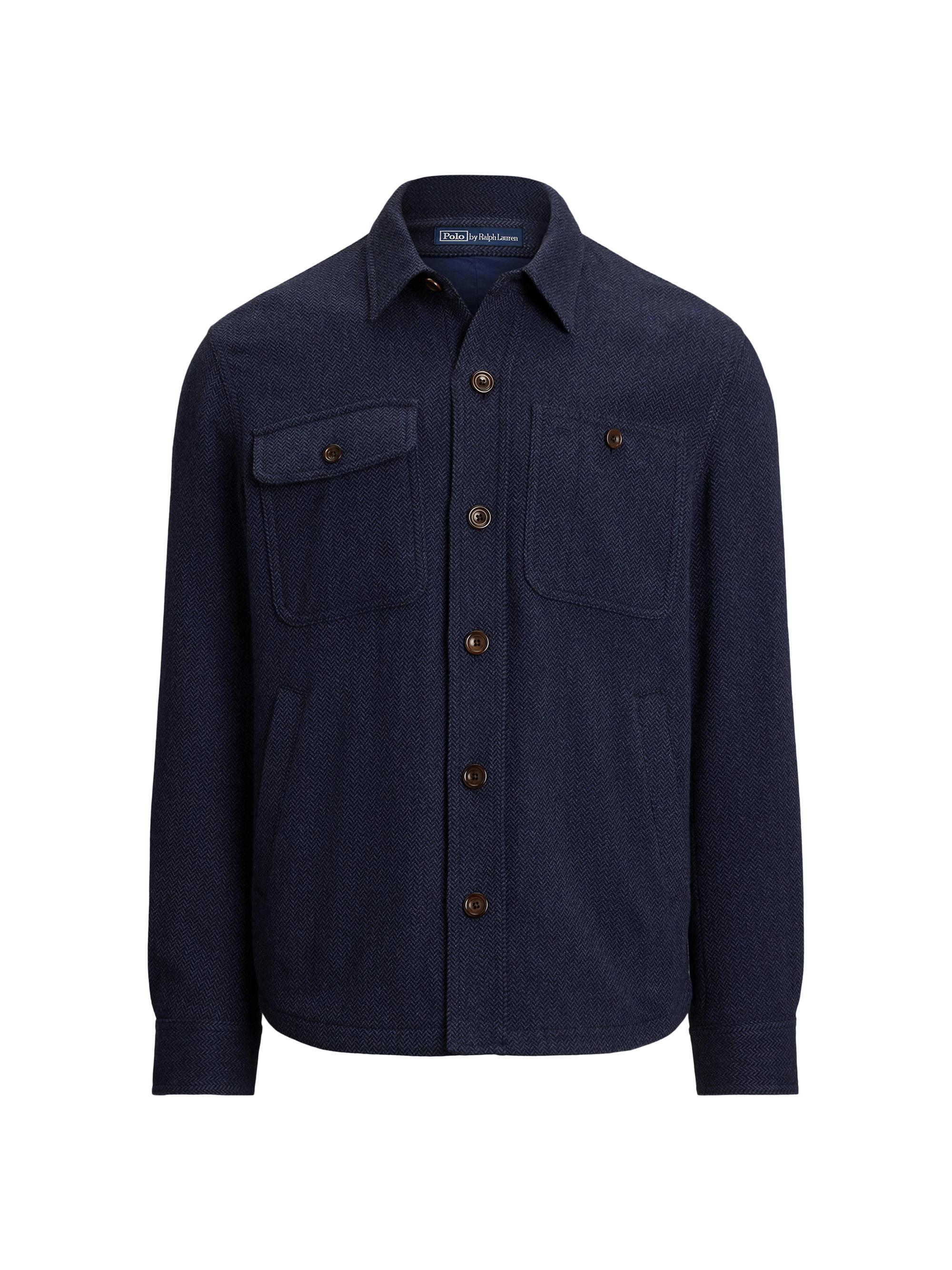 Polo Ralph Lauren Men's Tonal Herringbone Wool-Blend Shirt - Bright Navy