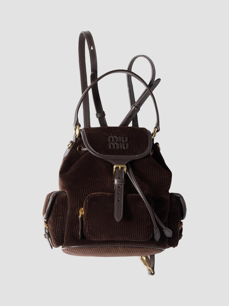 Miu Miu Women's Corduroy Backpack In Dark Brown