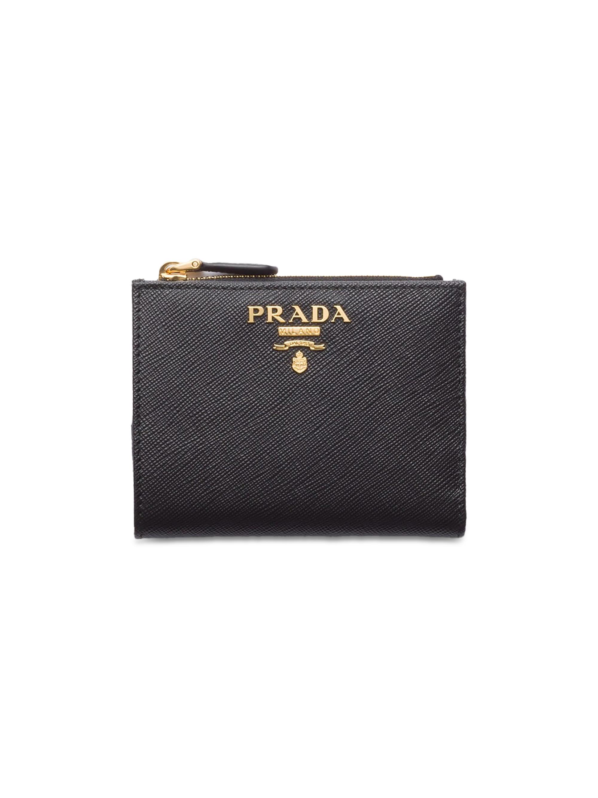Prada Women's  Saffiano Leather Wallet - Black Beige
