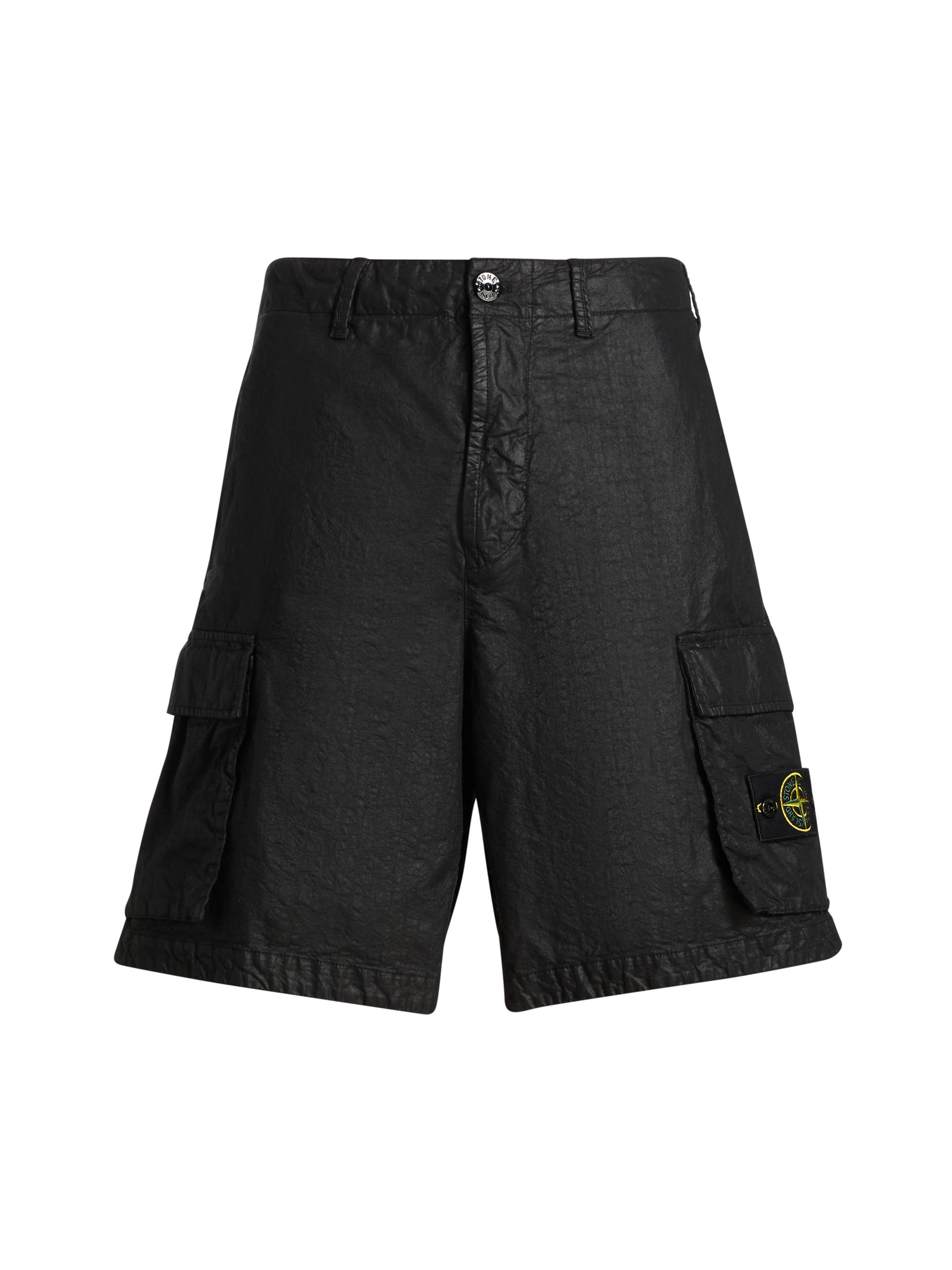 Stone Island Men's Waxed Cotton Cargo Shorts - Black