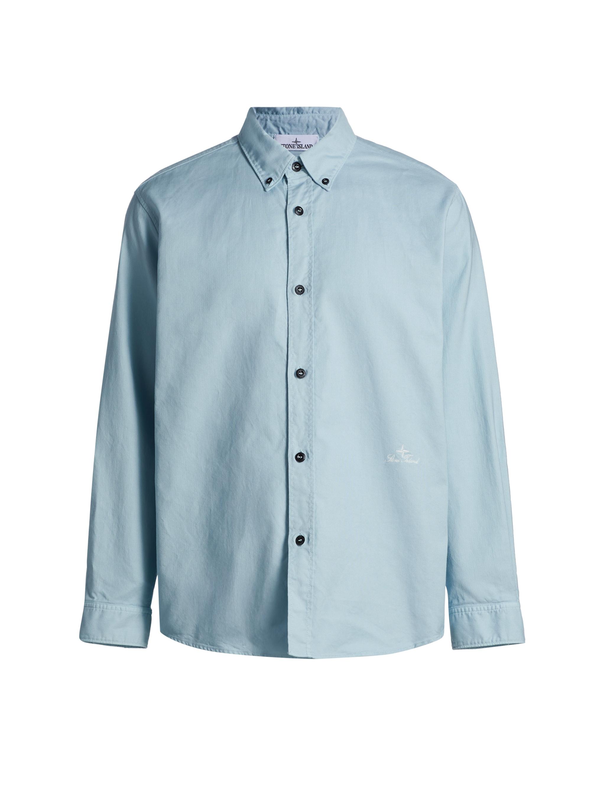 Stone Island Men's Logo-Embroidered Cotton Button-Down Shirt - Dust Blue