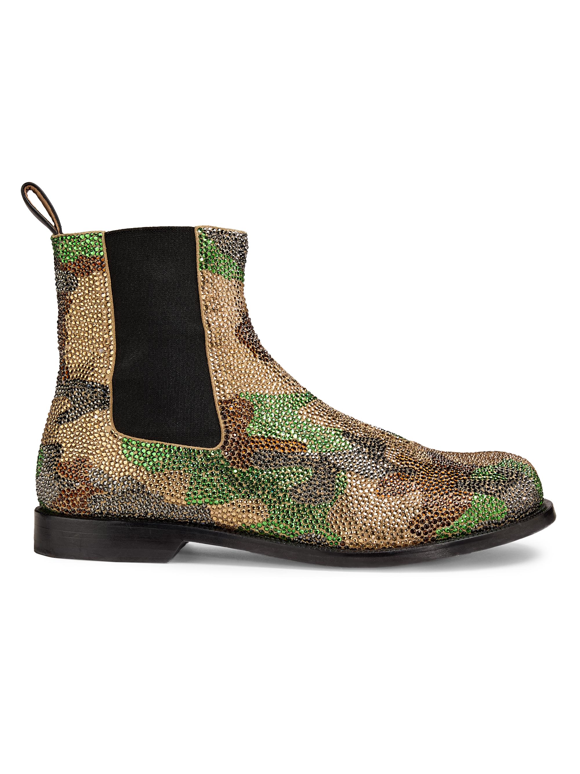 JW Anderson Women's 25MM Crystal-Embellished Camouflage Chelsea Boots - Military Green