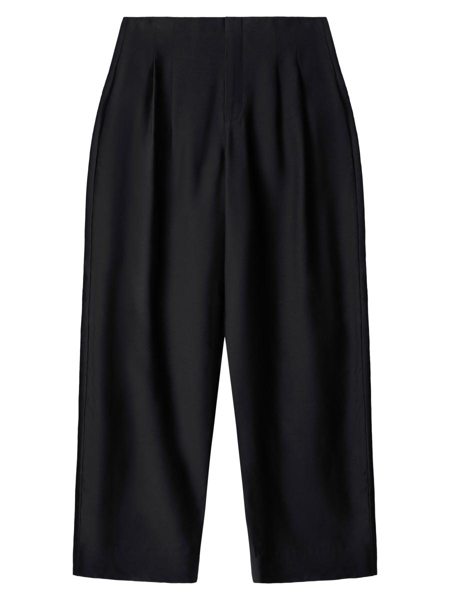 Staud Women's Pierre Pleated Wool-silk Wide-leg Pants In Black