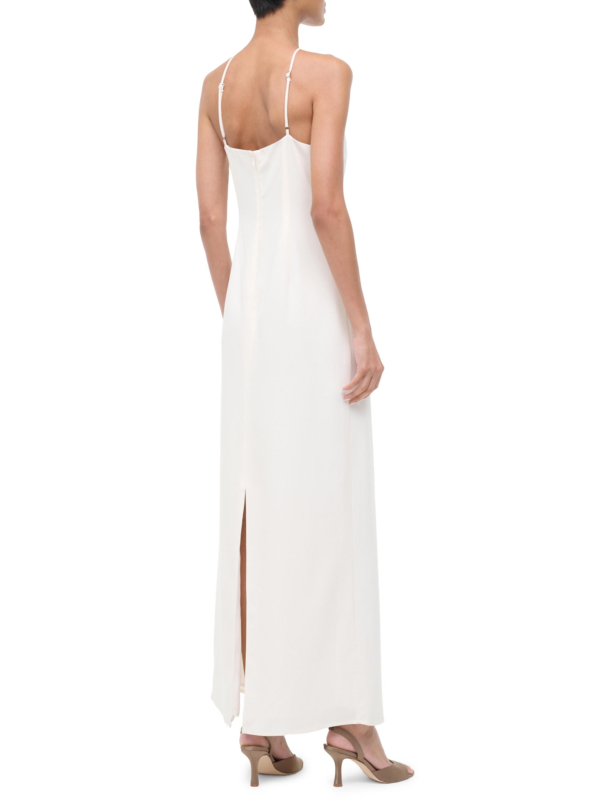 deep v white maxi dress White V-Neck Tulle Maxi Dress with Criss Cross Back