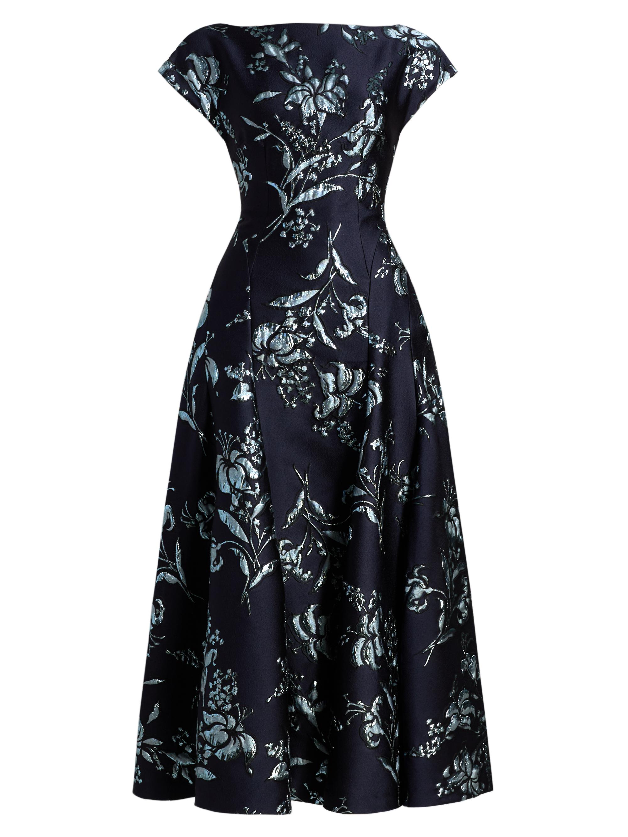 Lela Rose Women's Metallic Floral Jacquard Cocktail Dress - Navy