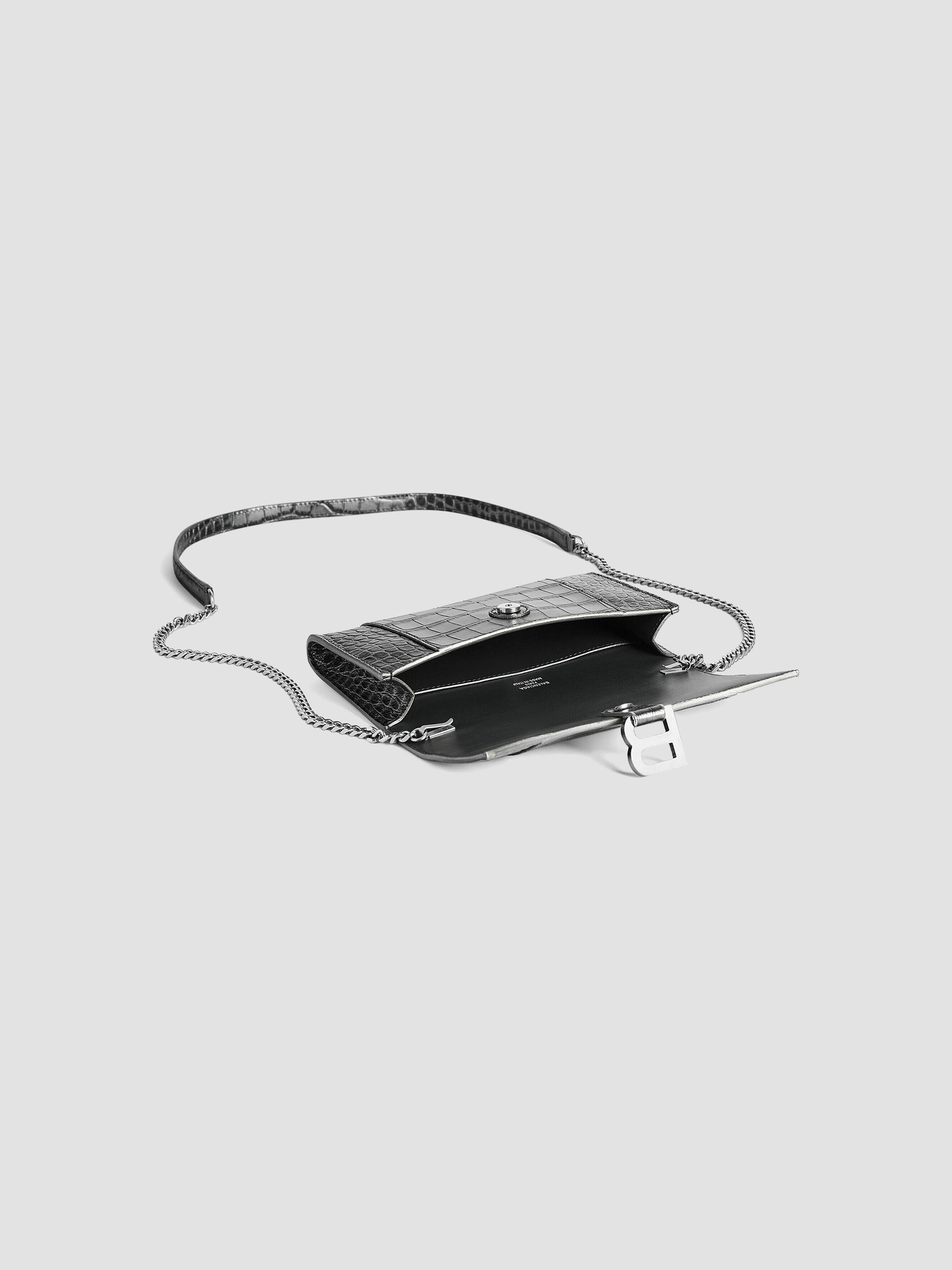 Balenciaga Hourglass Metallized Crocodile Embossed Wallet on Chain ...