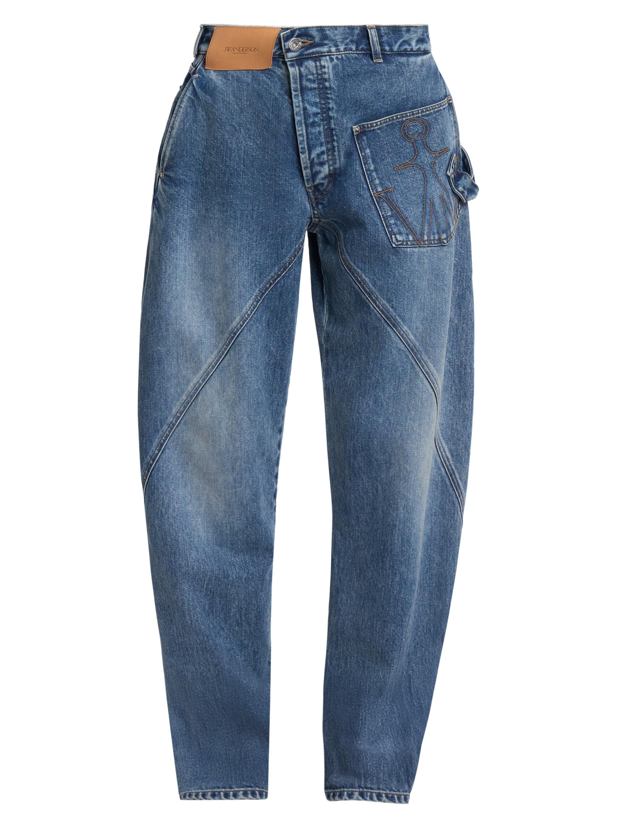 JW Anderson Women's Twisted Barrel-Leg Jeans - Mid Blue