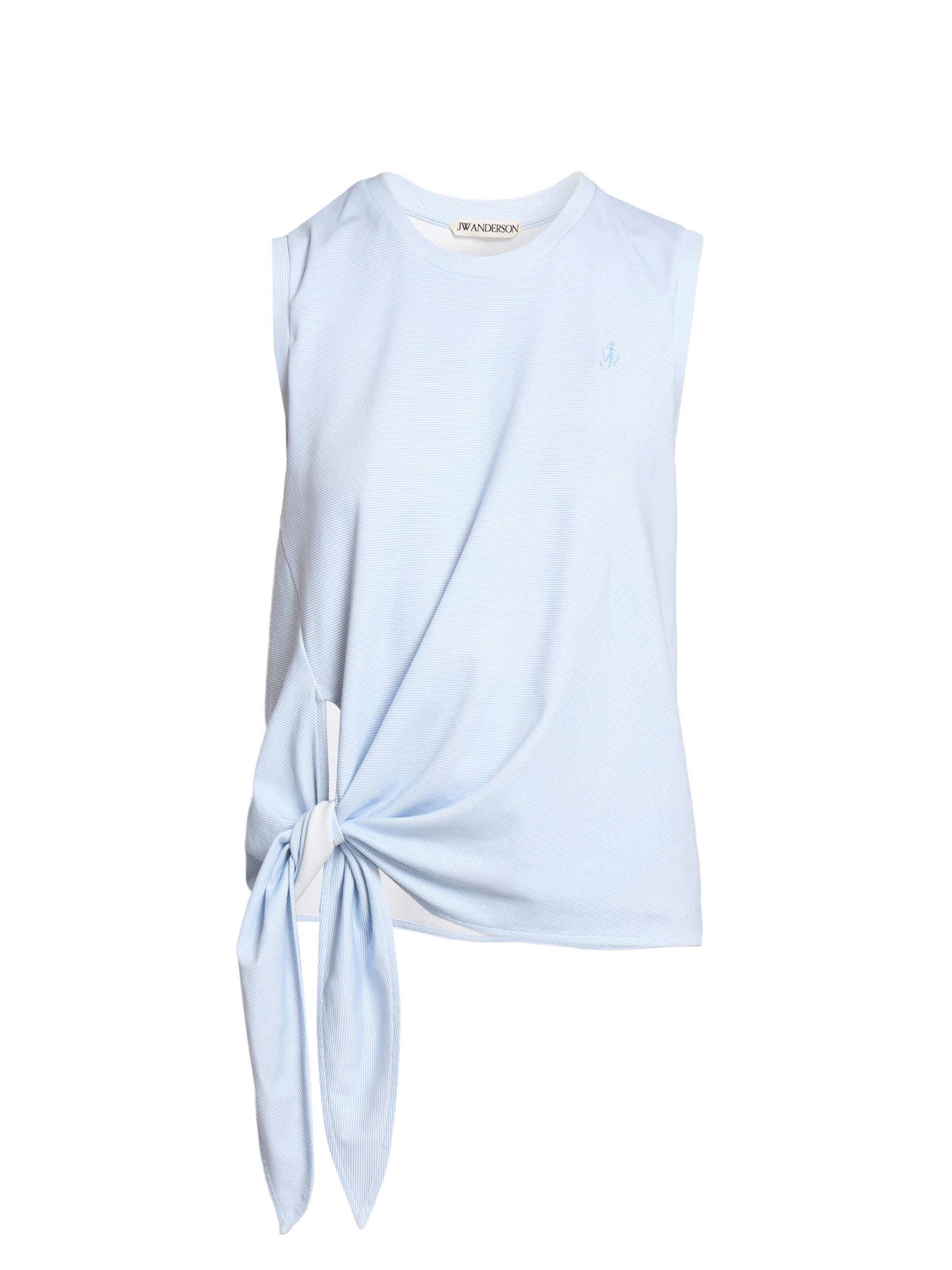 JW Anderson Women's Knotted-Hem Cotton Tank - White Light Blue
