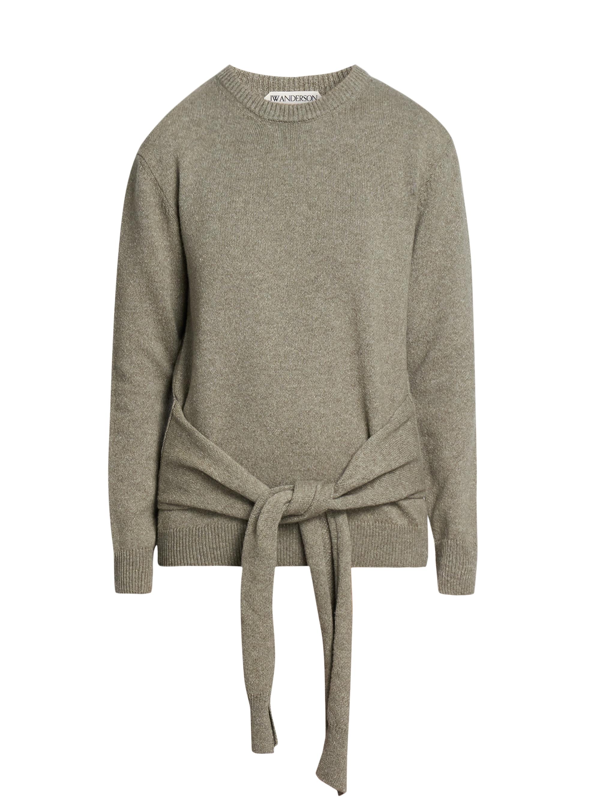 JW Anderson Women's Waist-Tie Wool-Cotton Crewneck Sweater - Sage