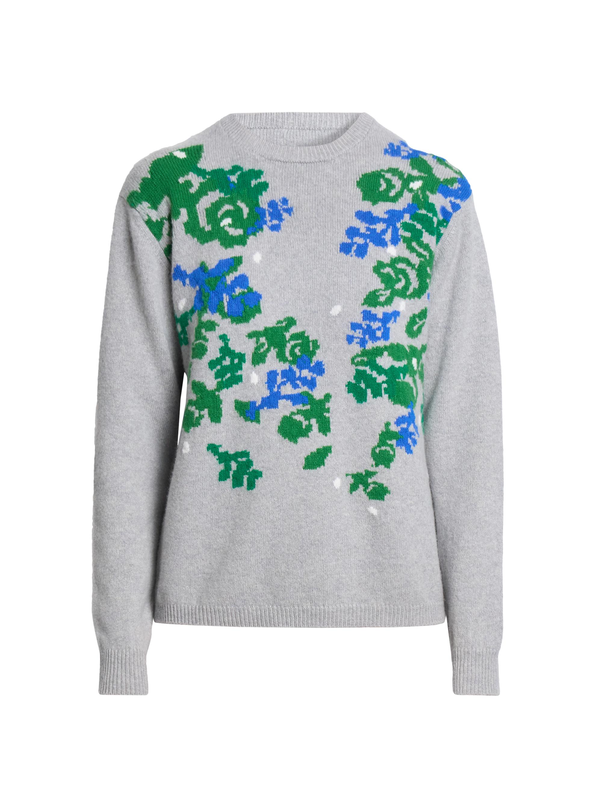 JW Anderson Women's  X Pringle Floral Cashmere Crewneck Sweater - Mid Grey Melange