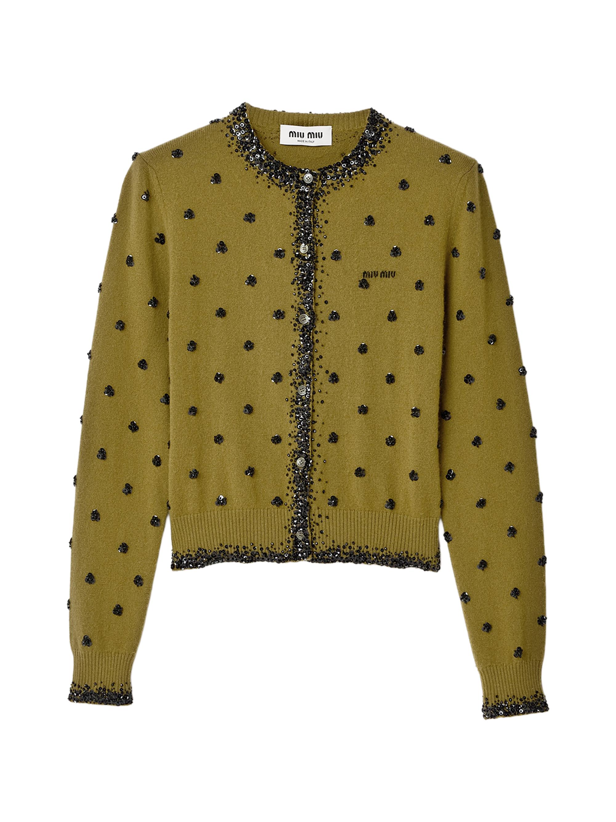 Miu Miu Women's Embroidered Cashmere Cardigan - Green
