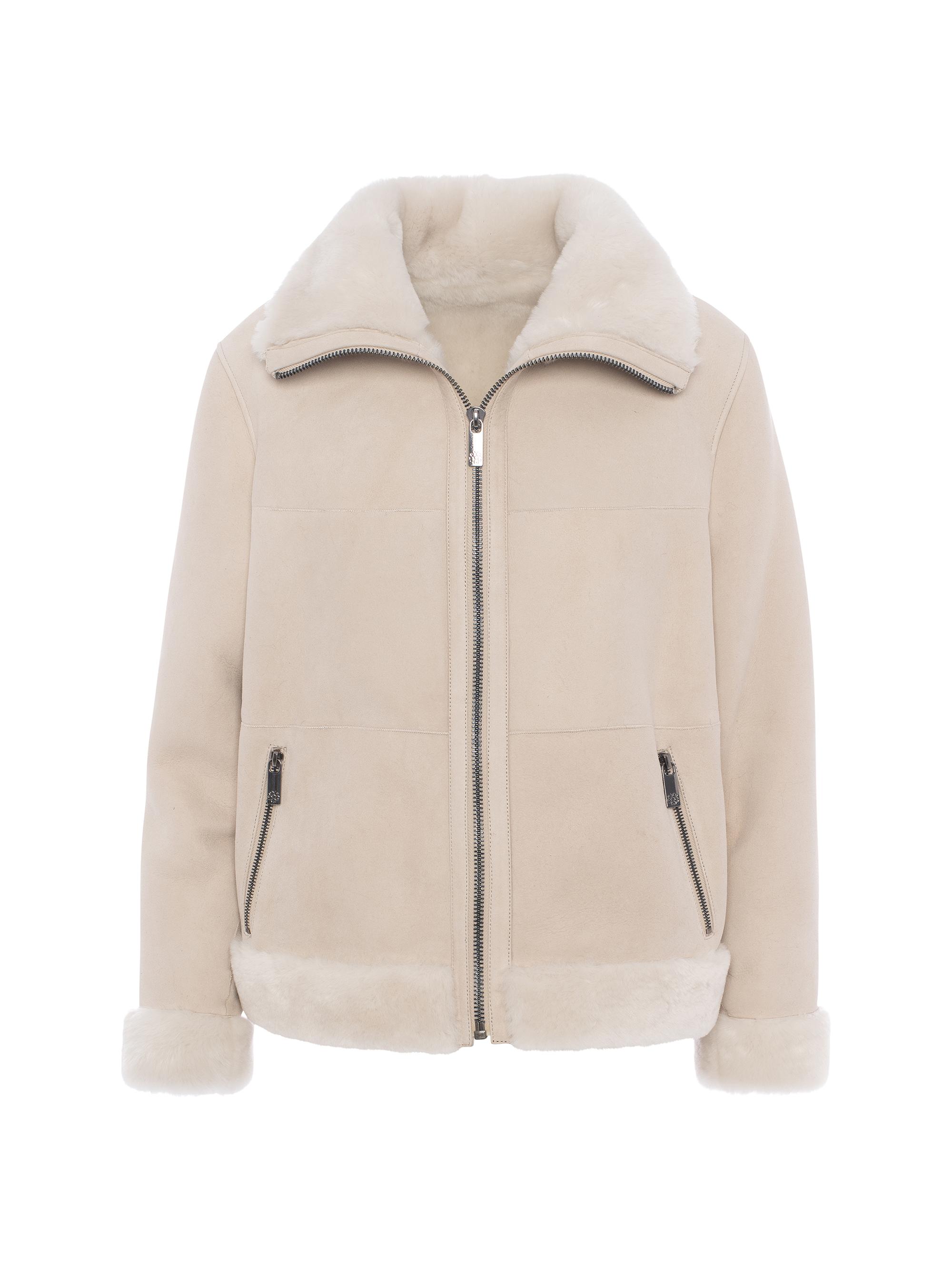 Gorski Women's Merino Shearling Lamb Zip Coat - Beige