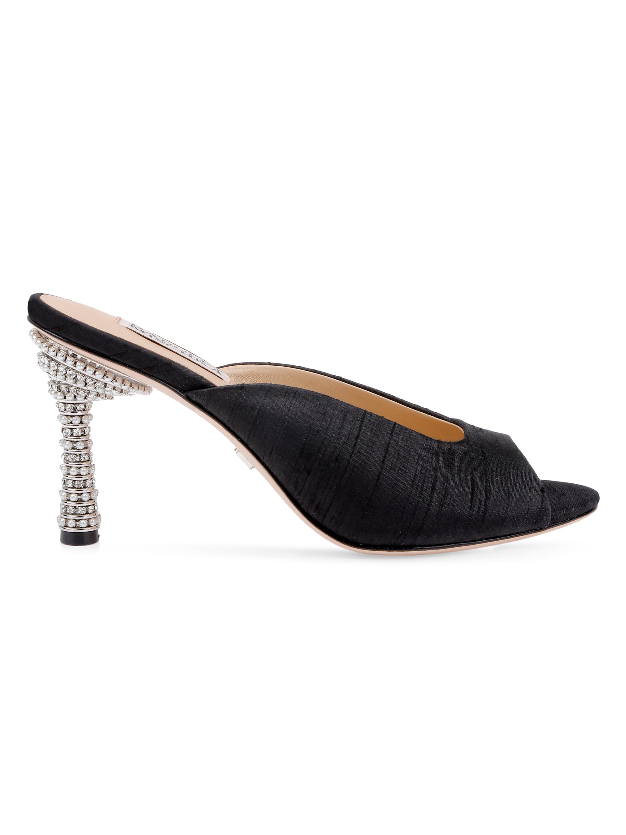 Badgley Mischka Women's Oakdale 85MM Embellished Heel Silk Sandals - Black Silk