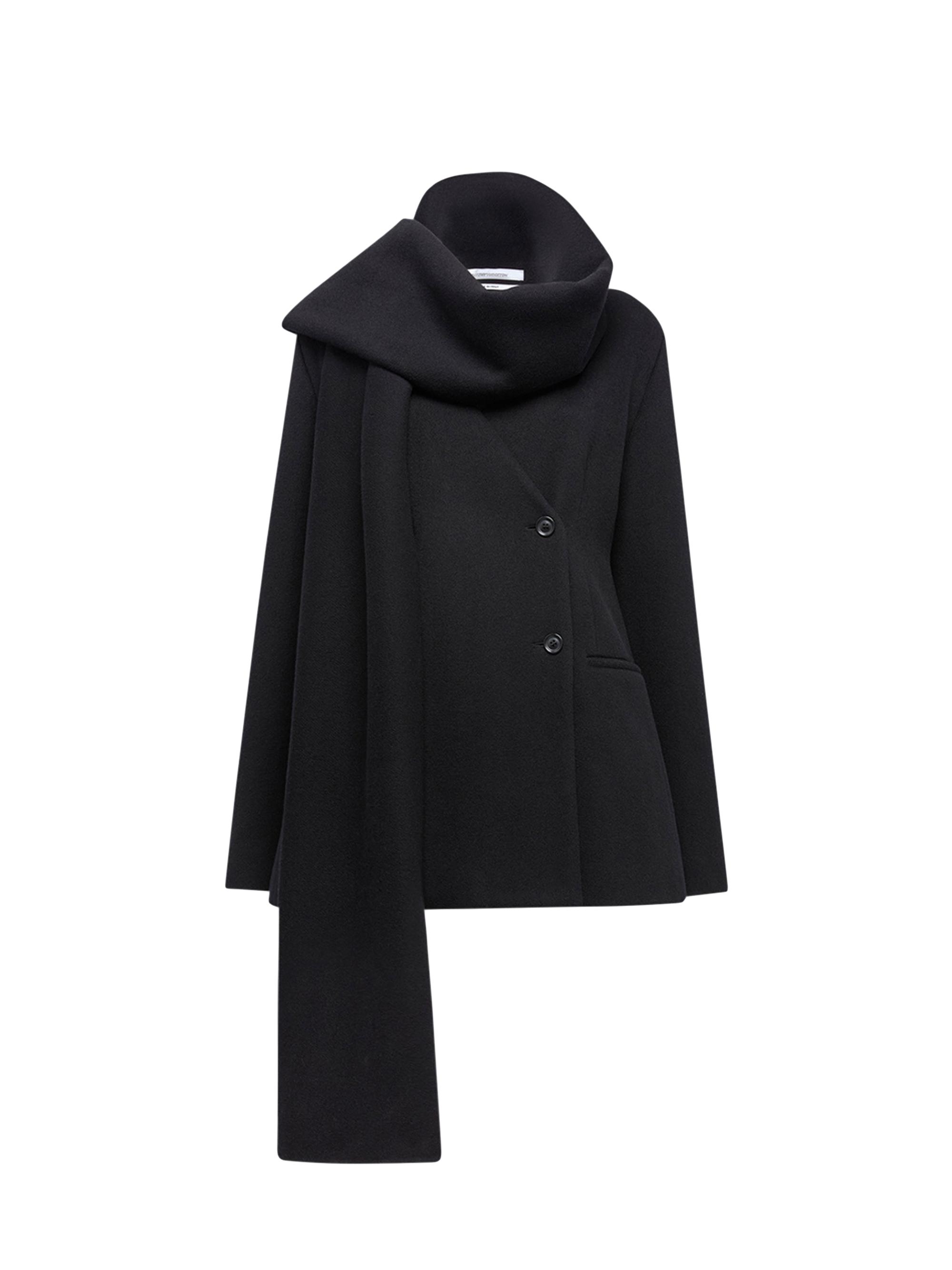 Another Tomorrow Women's Short Scarf Coat - Black