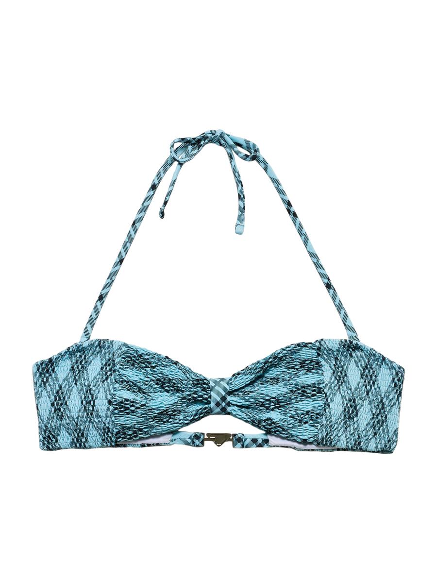 Prada Women's Checked Print Jersey Bikini Top In Green