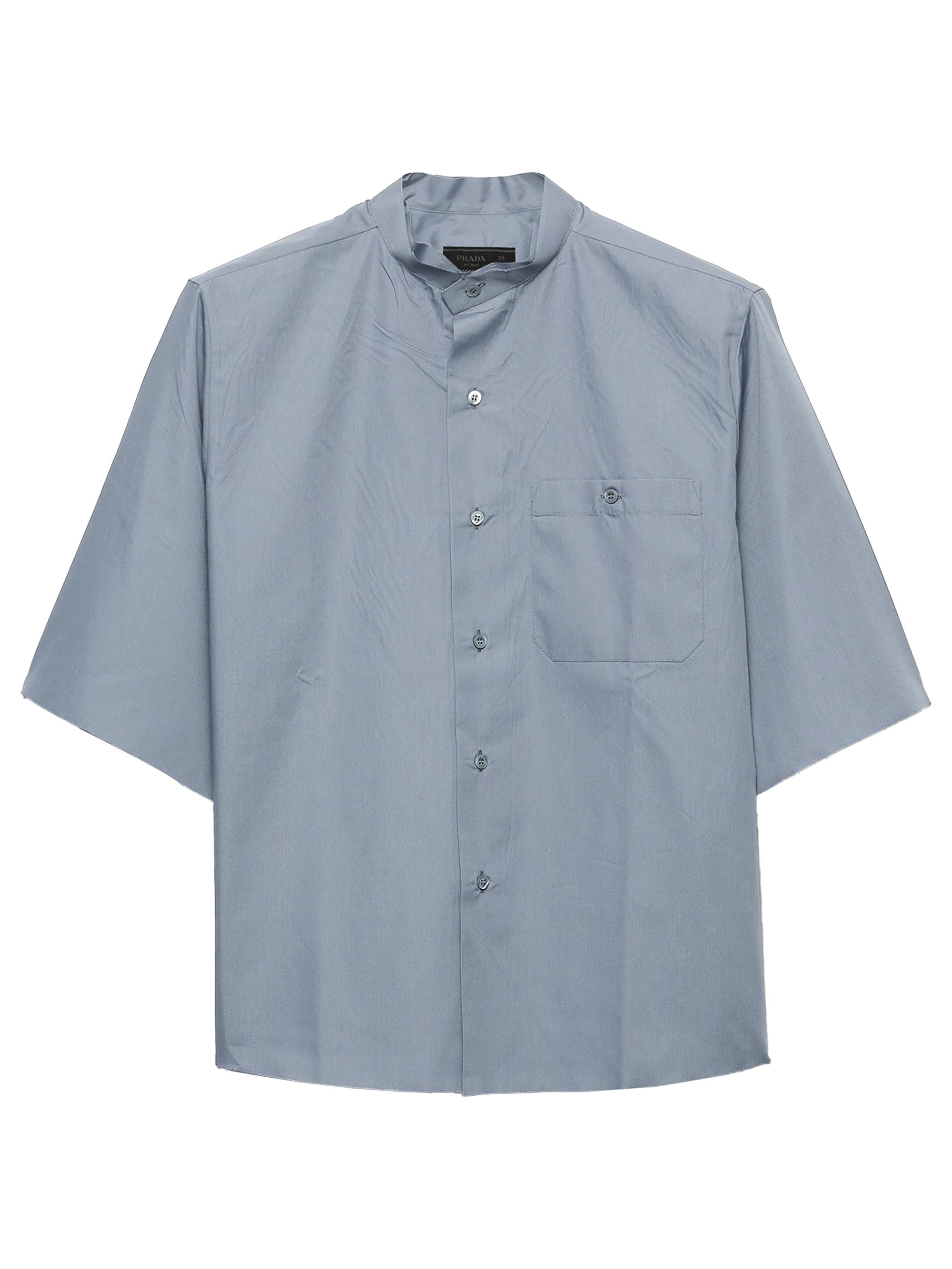 Prada Men's Short-Sleeved Cotton Blend Shirt - Blue