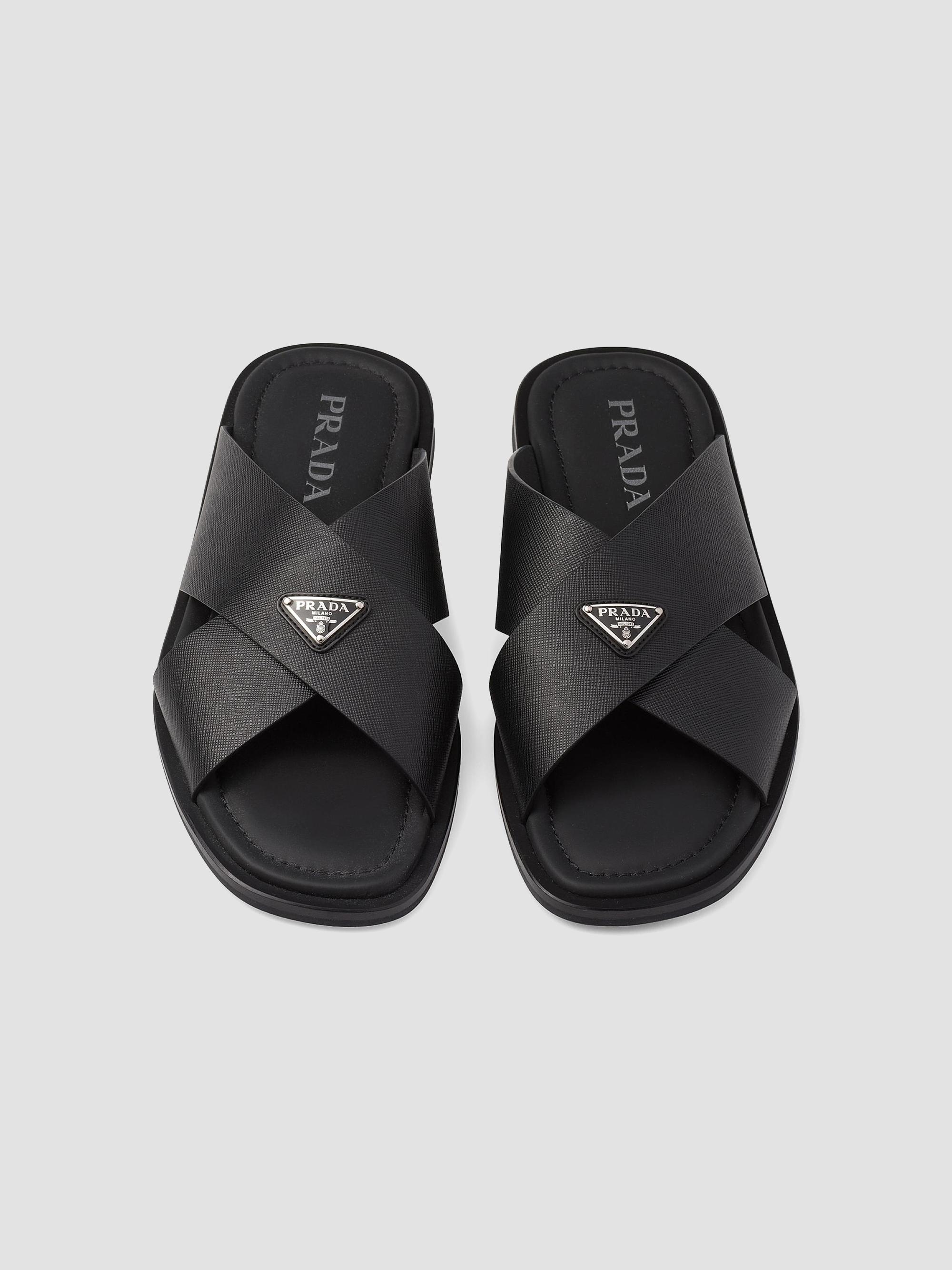Prada Saffiano Leather Crisscross Slides | Saks Fifth Avenue