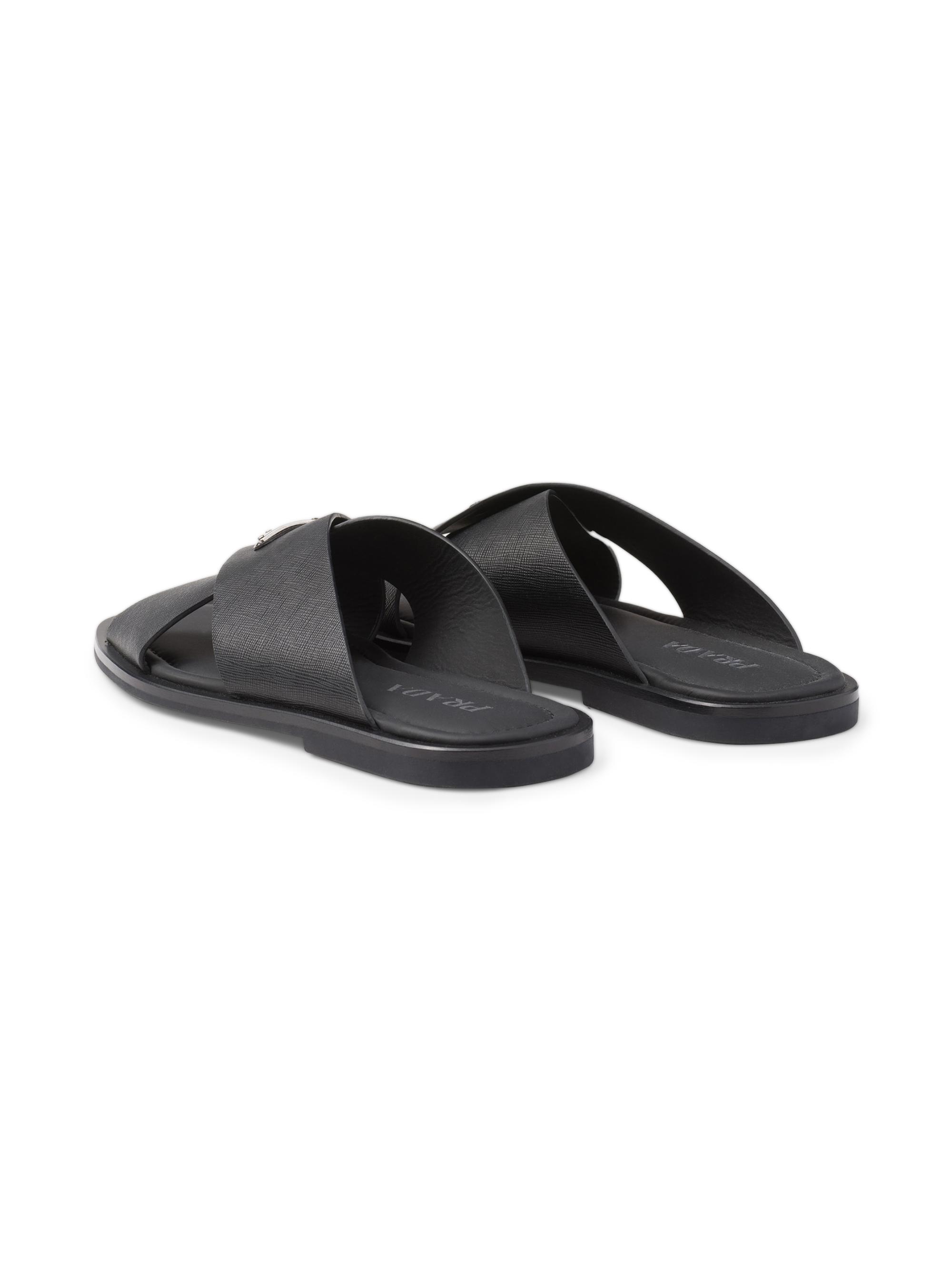 Prada Saffiano Leather Crisscross Slides | Saks Fifth Avenue