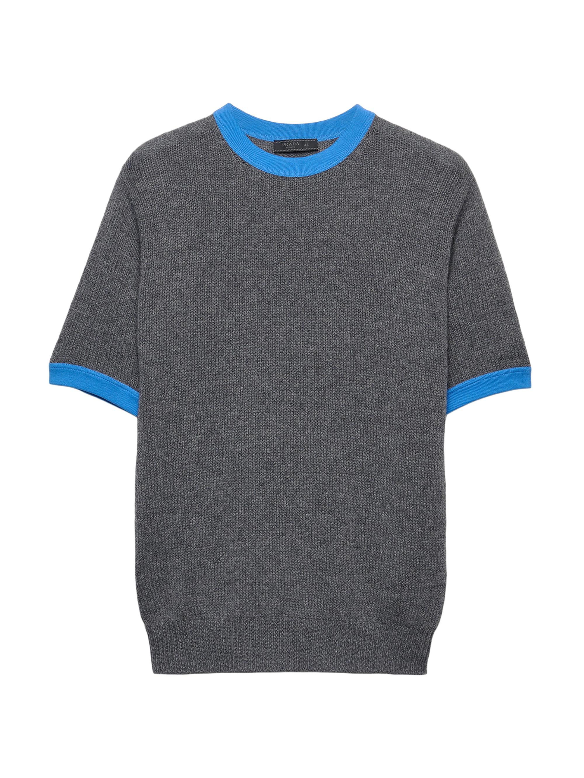 Prada Men's Short-Sleeved Cashmere and Jersey Sweater - Grey