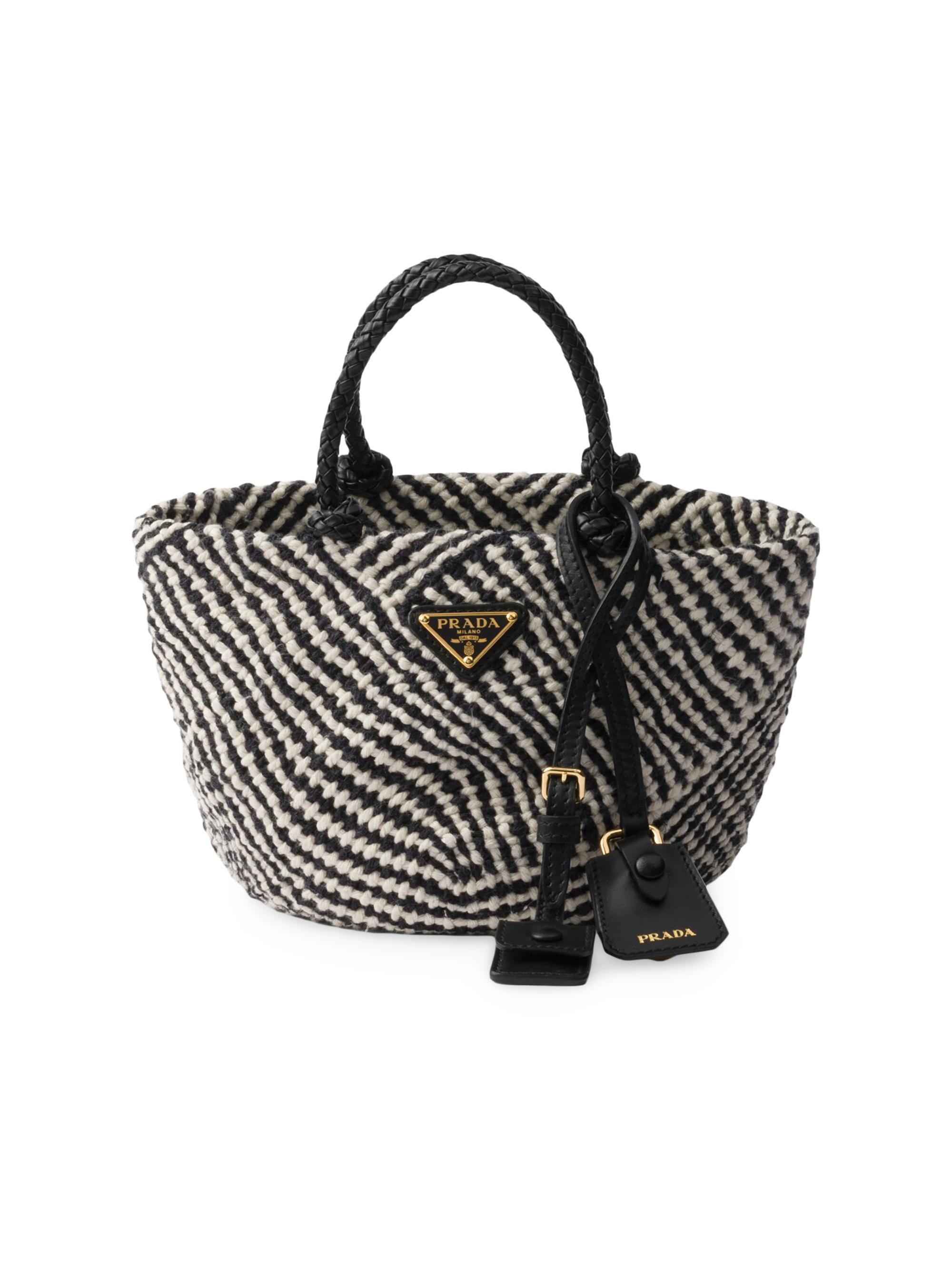 Prada Women's Mini Top Handle Bag in Woven Fabric and Cotton - Black